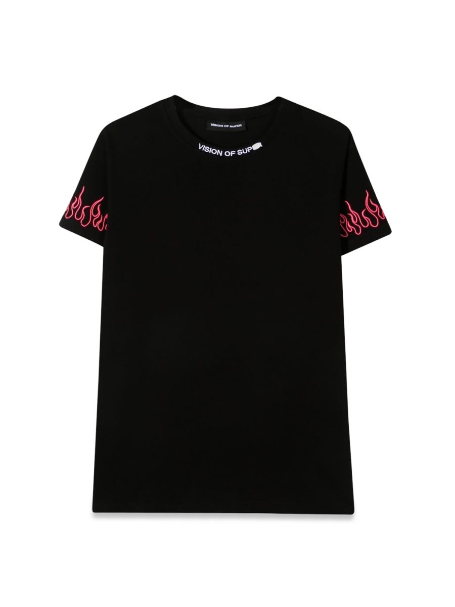 Vision Of Super Black Embroidered Tshirt Fuchsia Flame In Black