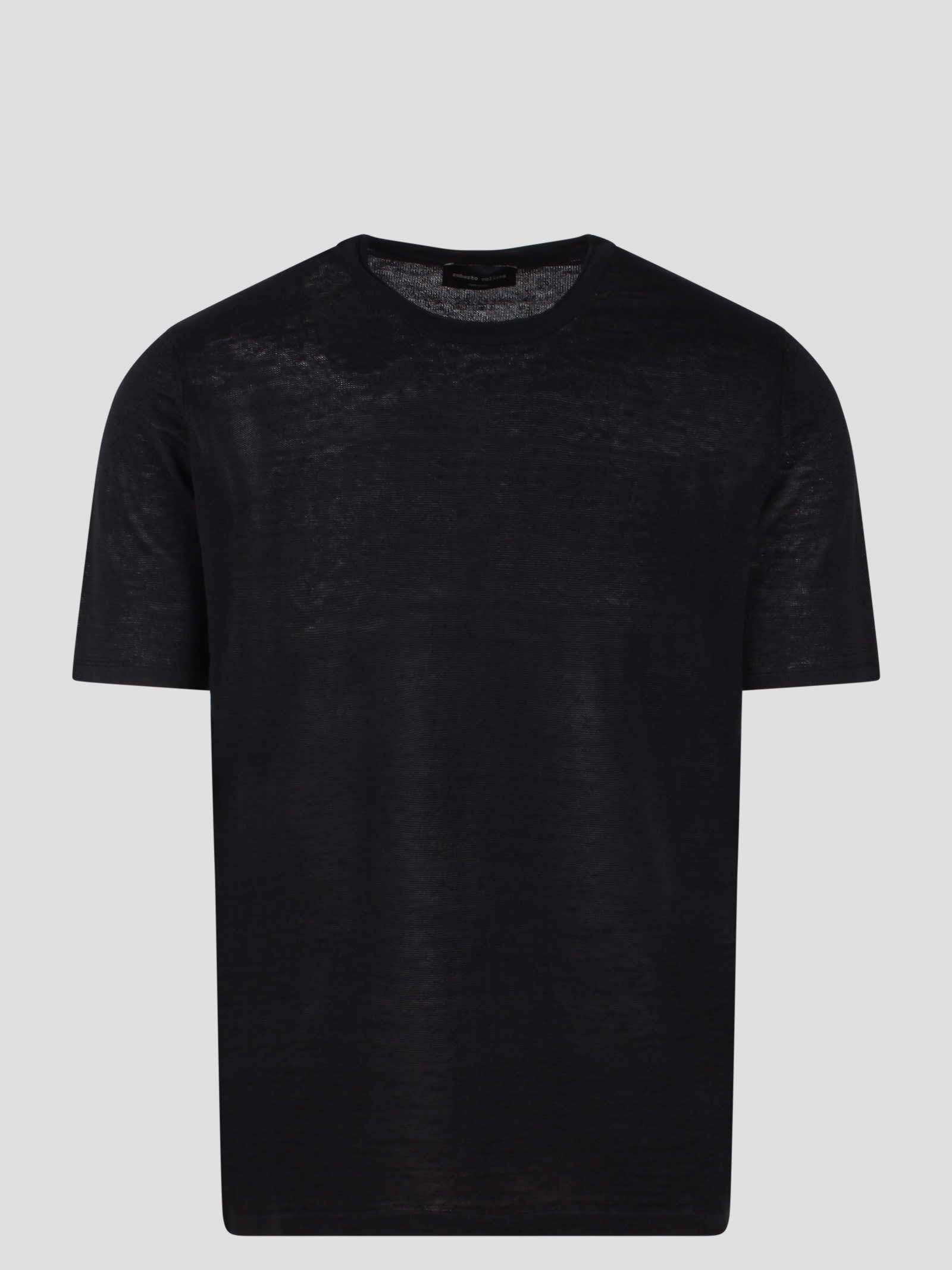 Shop Roberto Collina Linen Knit Short Sleeve T-shirt In Black