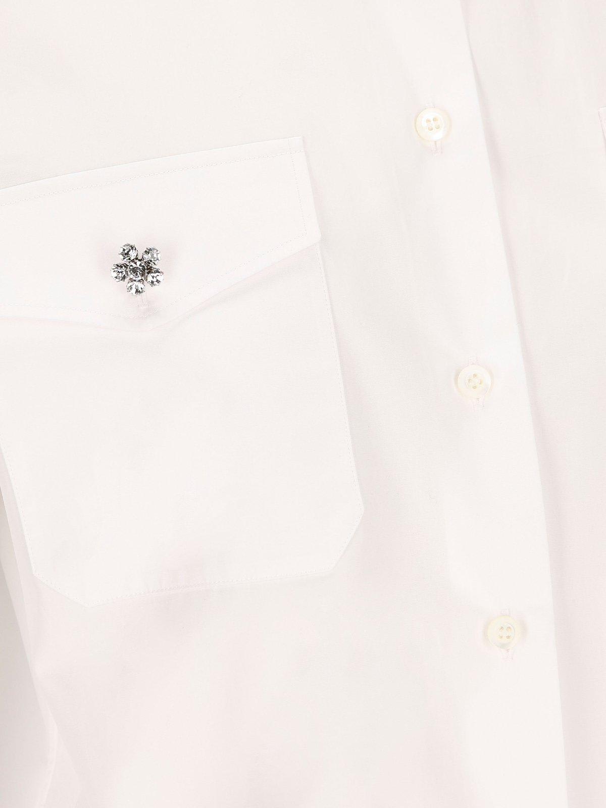 Shop Prada Embellished Long-sleeved Buttoned Shirt In Bianco