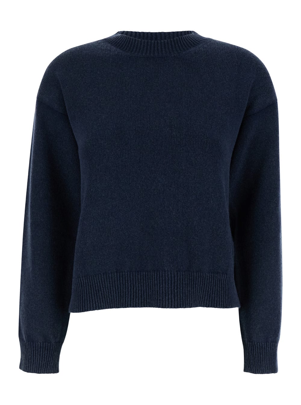 Blue Crewneck Sweater With Dropped Shoulders In Wool Blend Woman