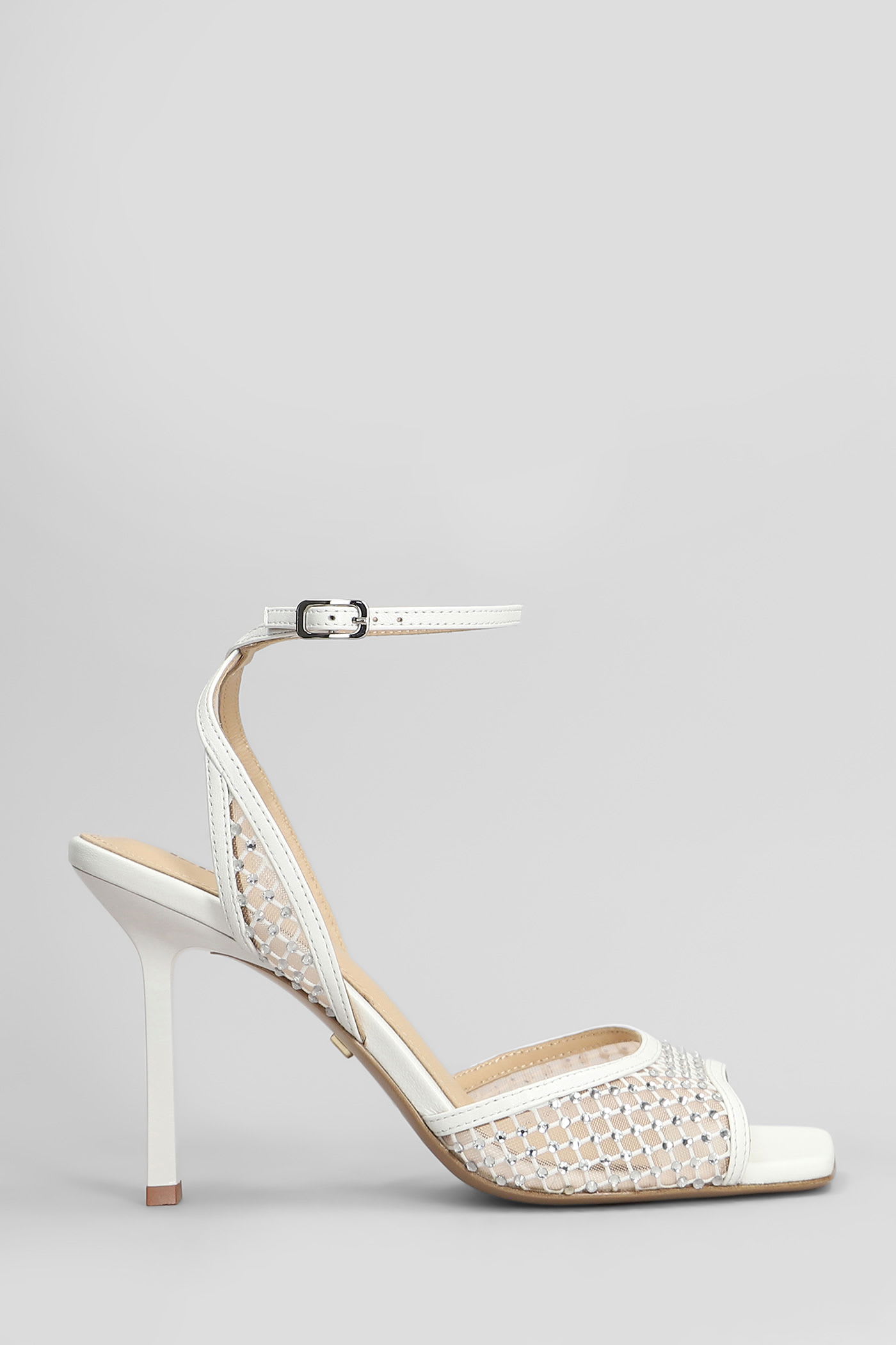Carmen 95 Sandals In White Leather And Fabric