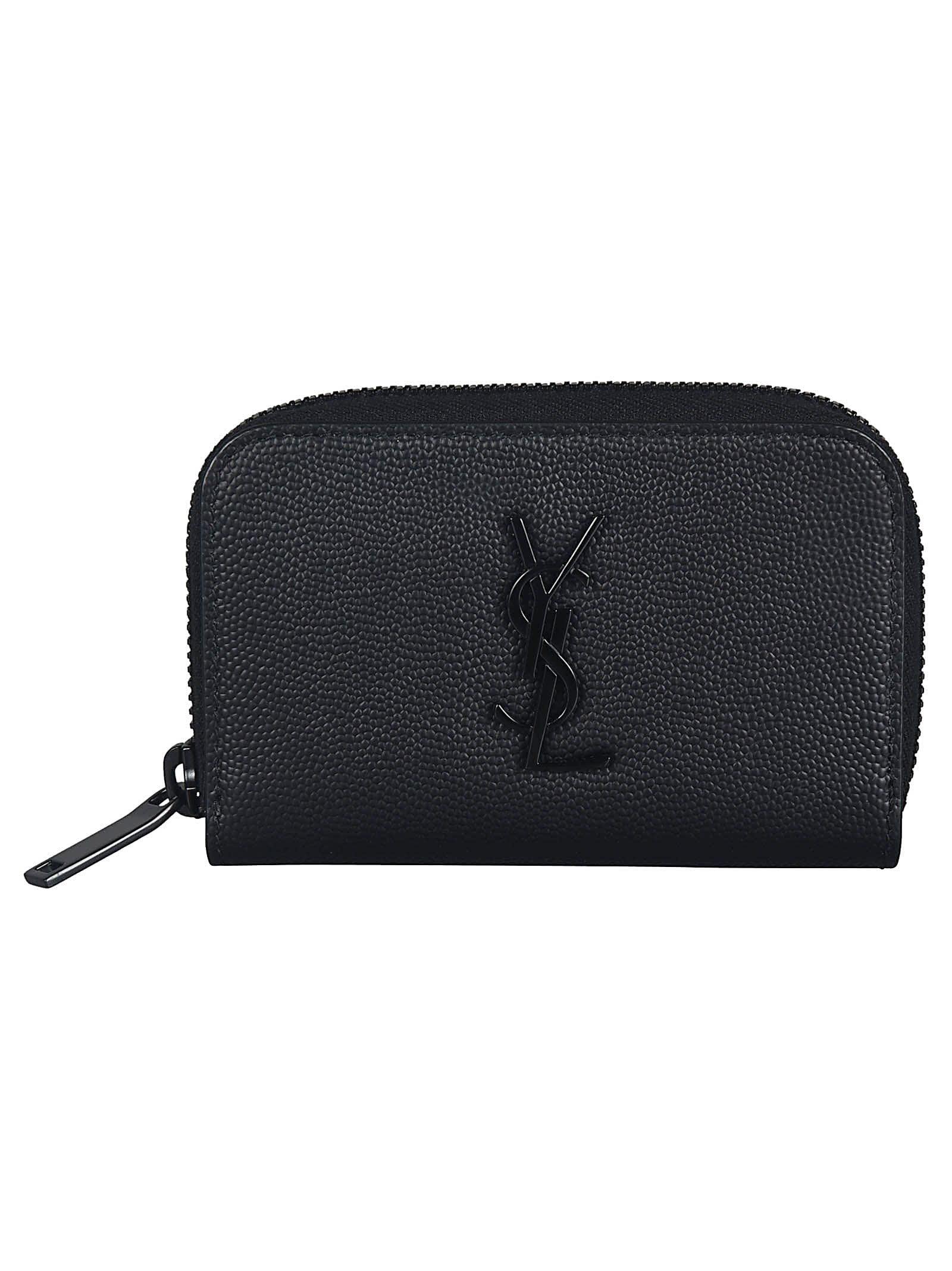 Saint Laurent Logo Zip-around Wallet In Black