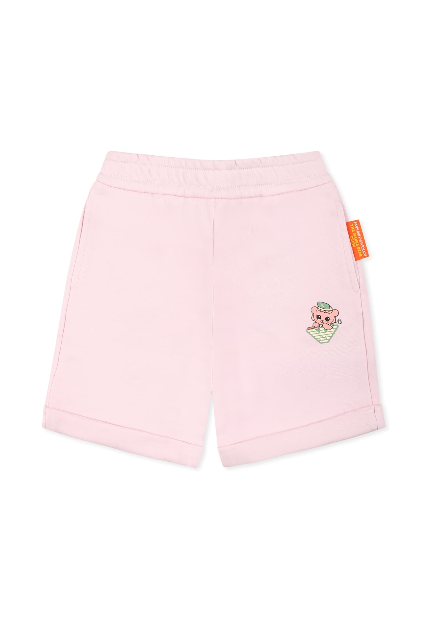 Emporio Armani Pink Shorts For Girl With Manga Bear In Pink