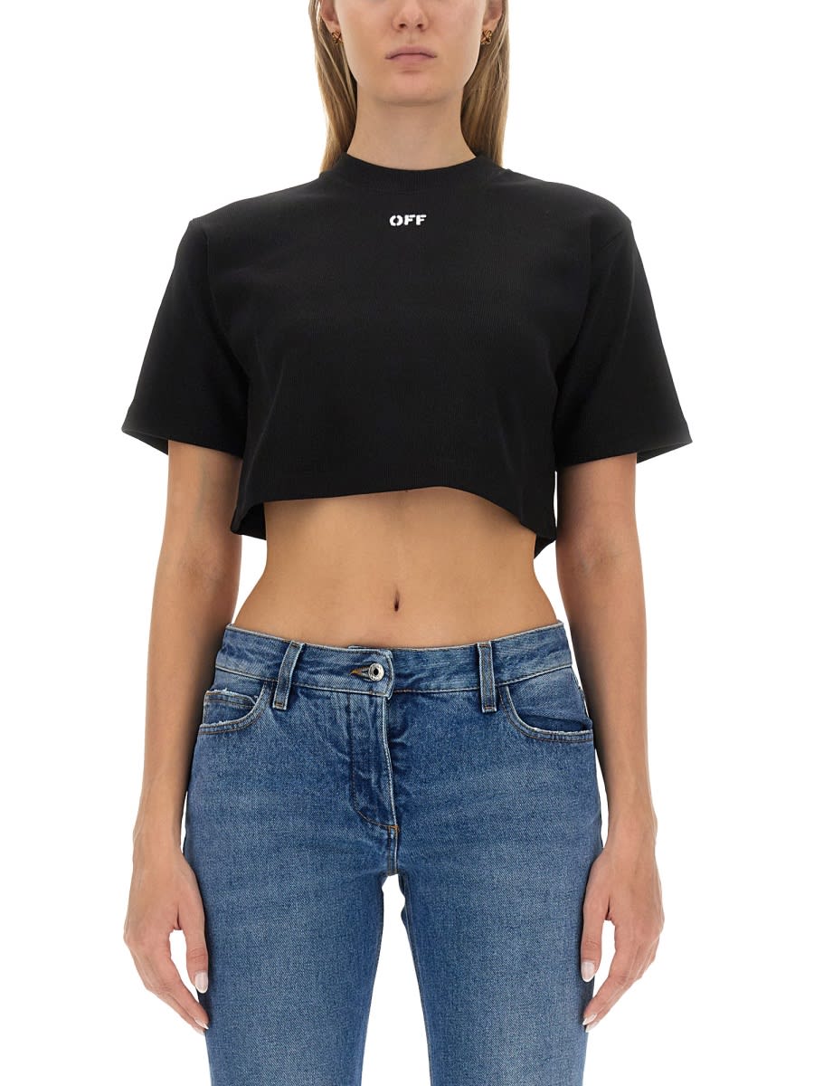 Shop Off-white Cropped T-shirt In Black