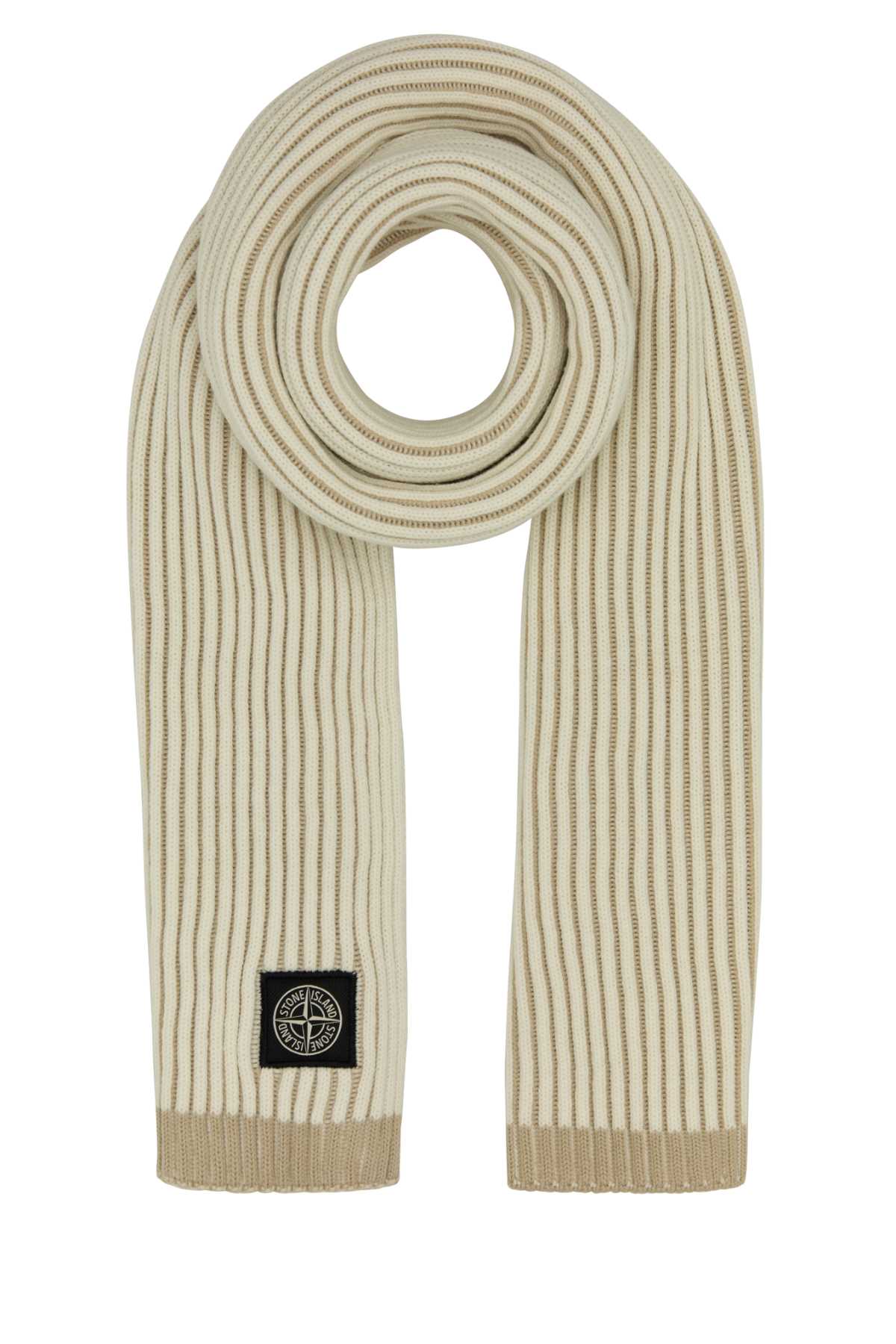 Stone Island Two Tone Wool Scarf In Natural