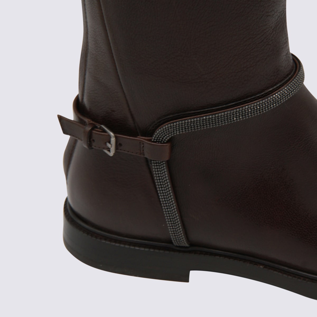 Brunello Cucinelli Women Classic Leather Boot With Precious Spurs In Brown