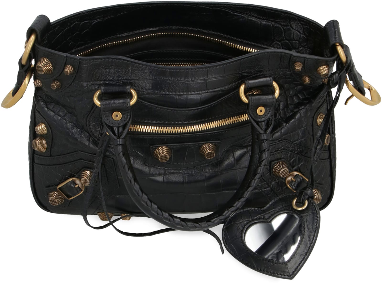 Balenciaga Green Leather Shoulder Handbag With Magnetic Closure And Metal Details In Black