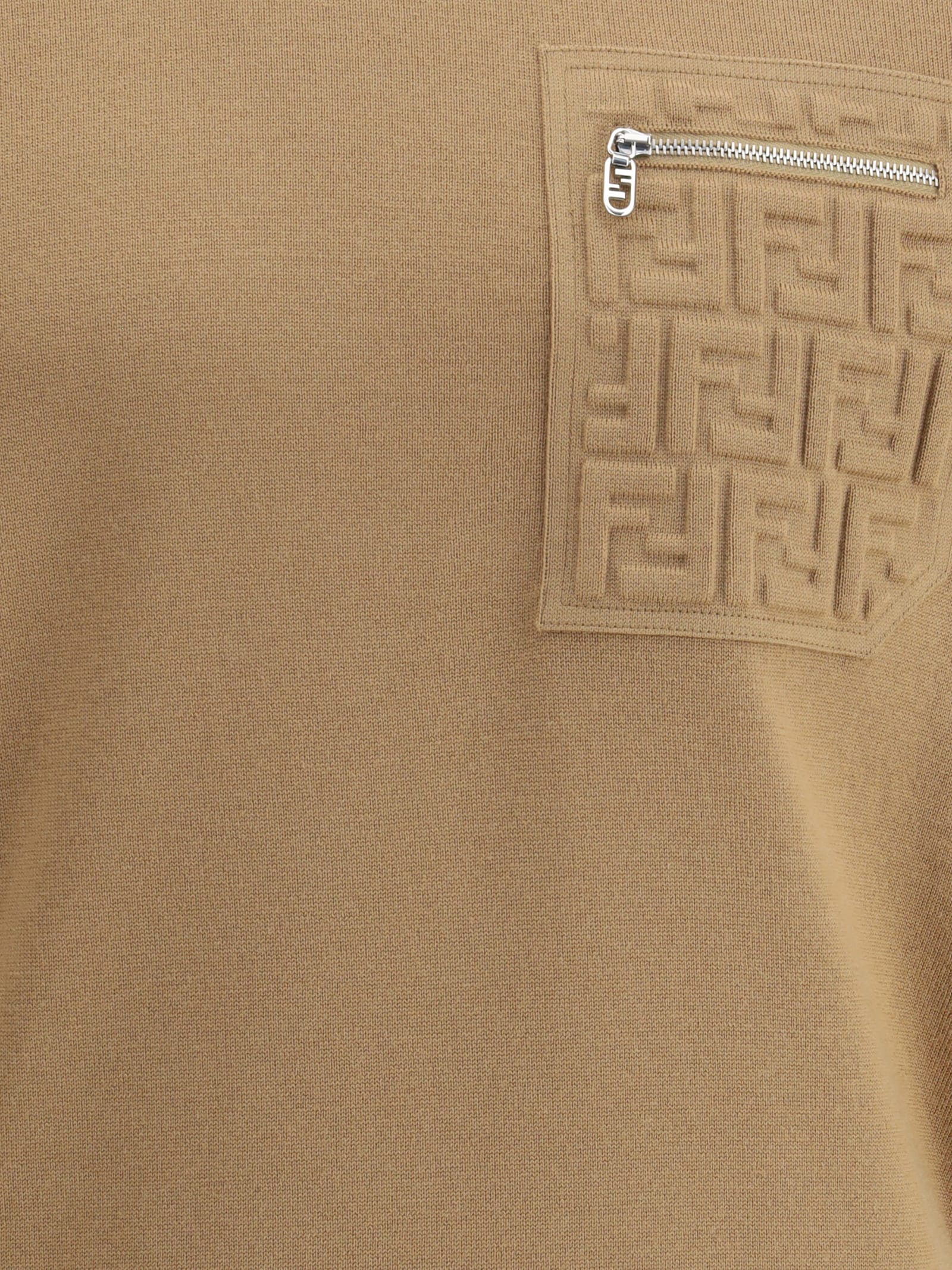 Fendi Men Sweater Whit Pocket In Brown