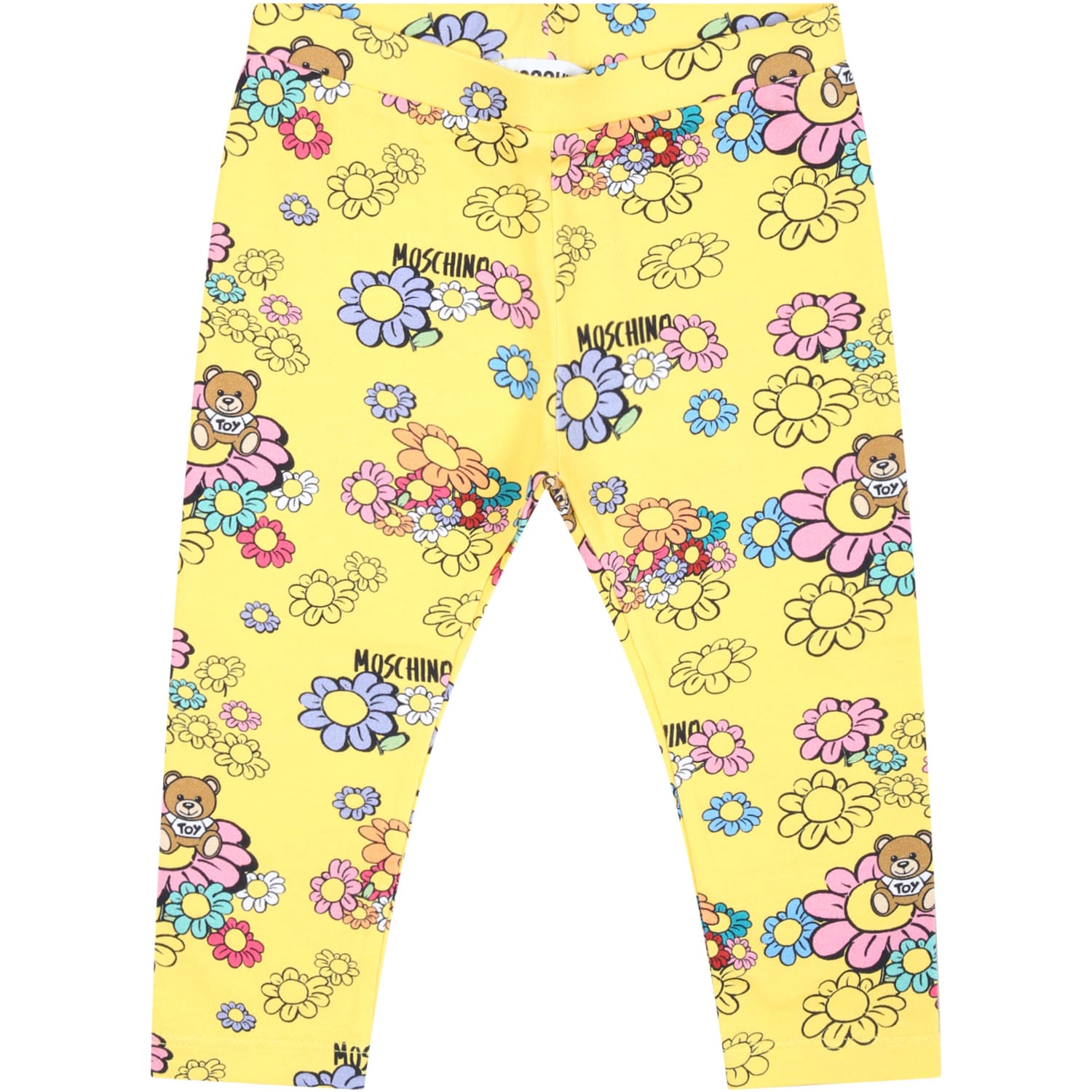 Moschino Yellow Leggings For Baby Girl With Flowers