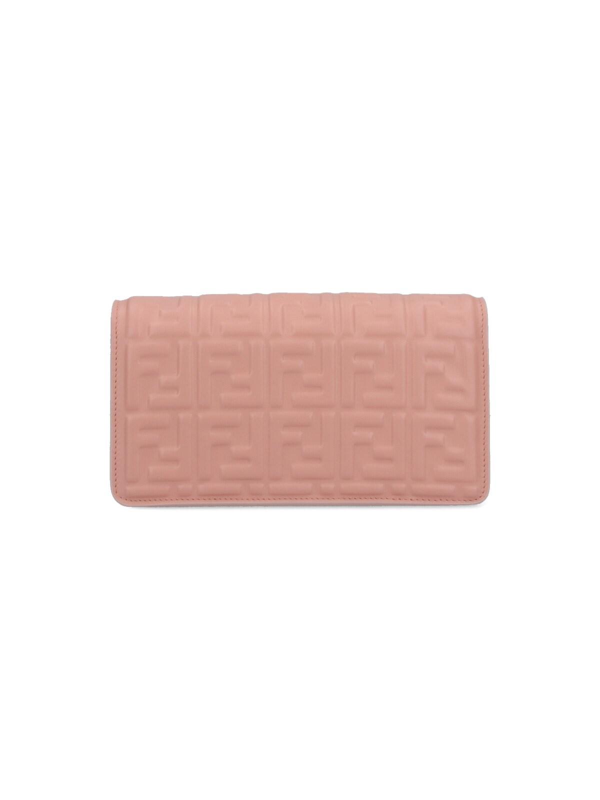 Fendi Baguette Wallet With Shoulder Strap In Ballet Rose+os