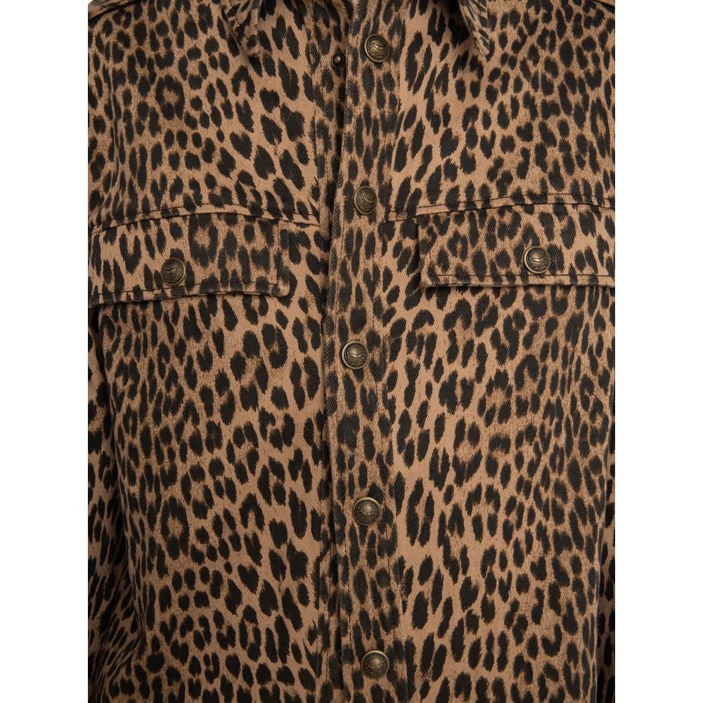 Zadig & Voltaire Womens Daim Leopard-print Chest-pocket Denim Shirt Xs In Brown