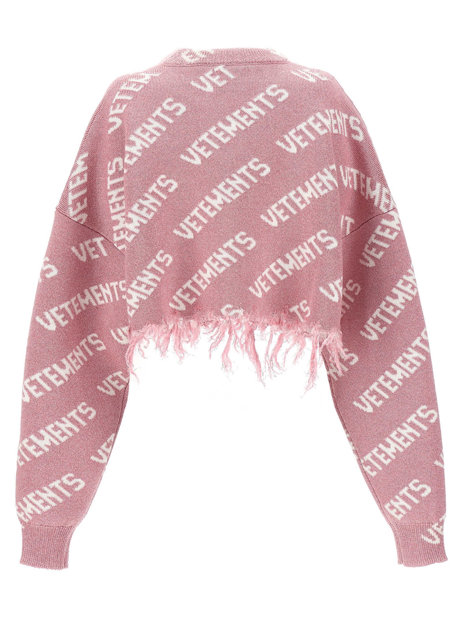 Shop Vetements Iconic Lurex Monogram Crop Sweater In Pink