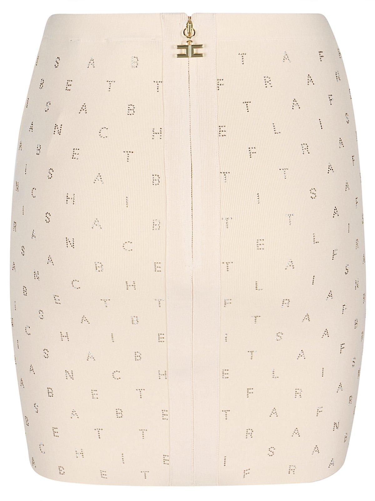 Shop Elisabetta Franchi Rhinestone-embellished Mini Skirt In Yellow Cream