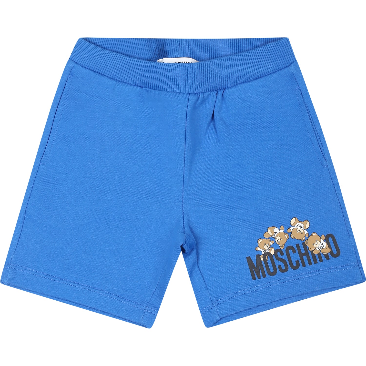 Shop Moschino Blue Shorts For Baby Boy With Teddy Bears And Logo
