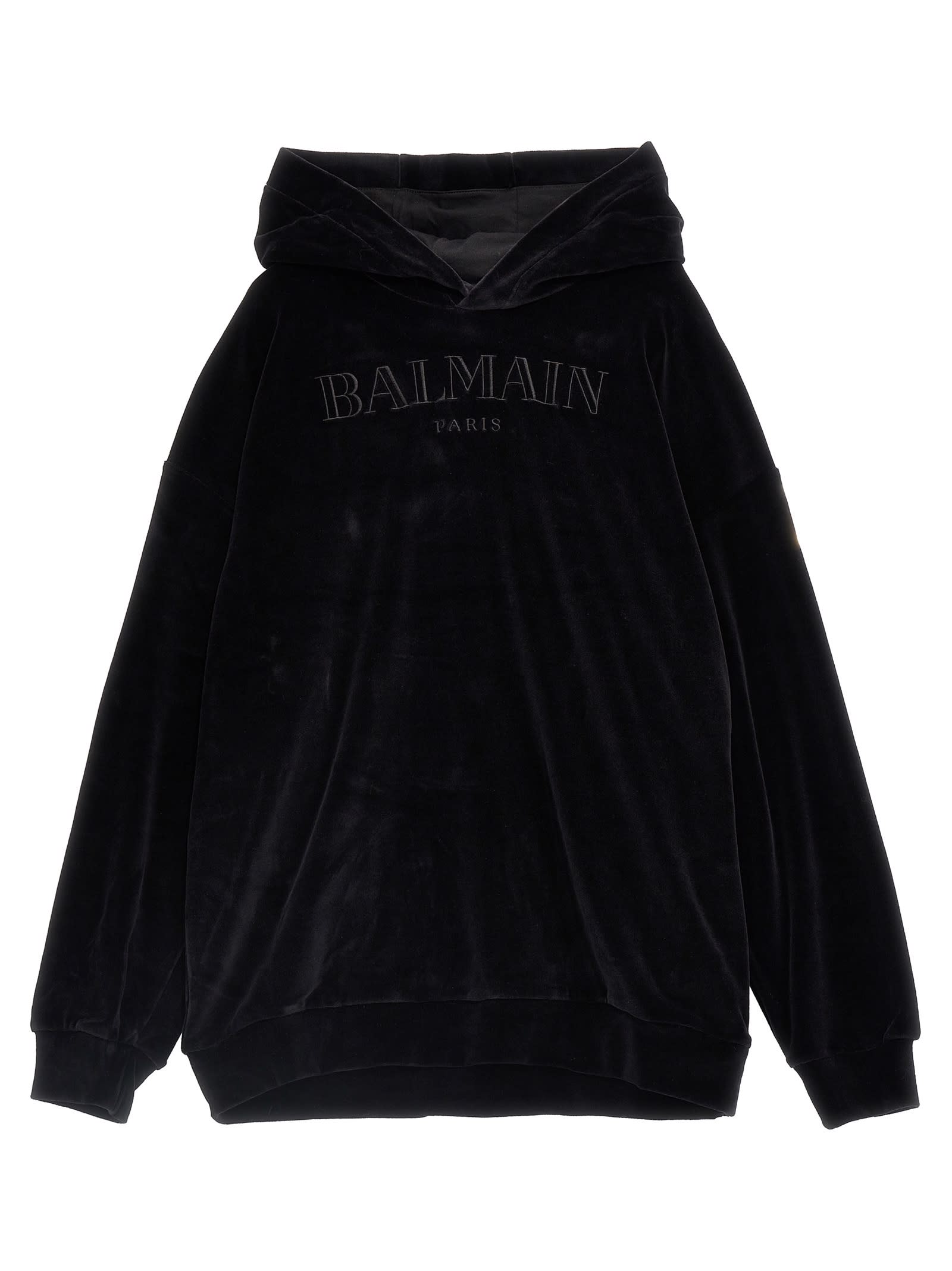 Balmain Logo Embroidery Hoodie In Black