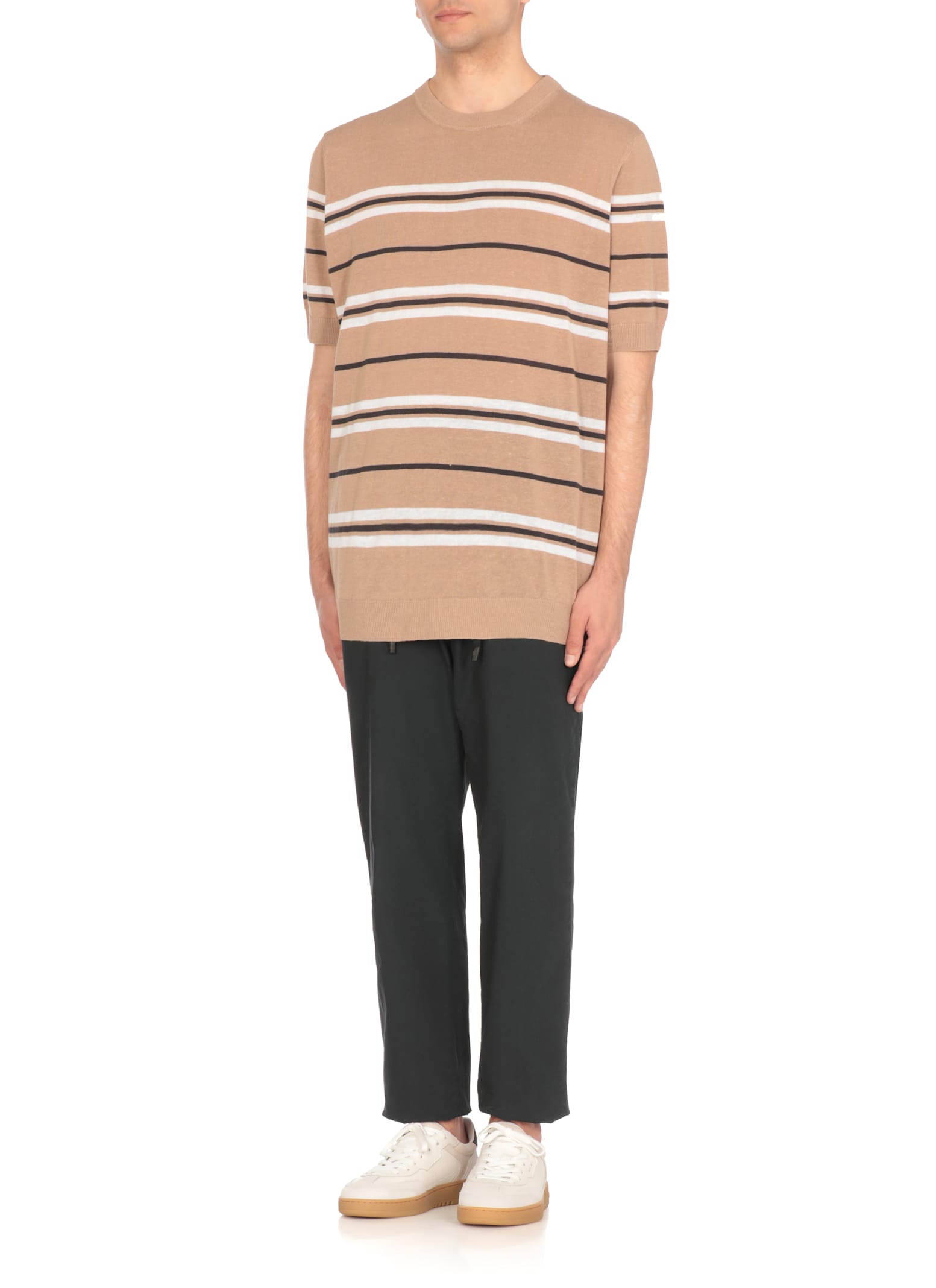 Peserico Striped Pattern Cotton Linen T-shirt