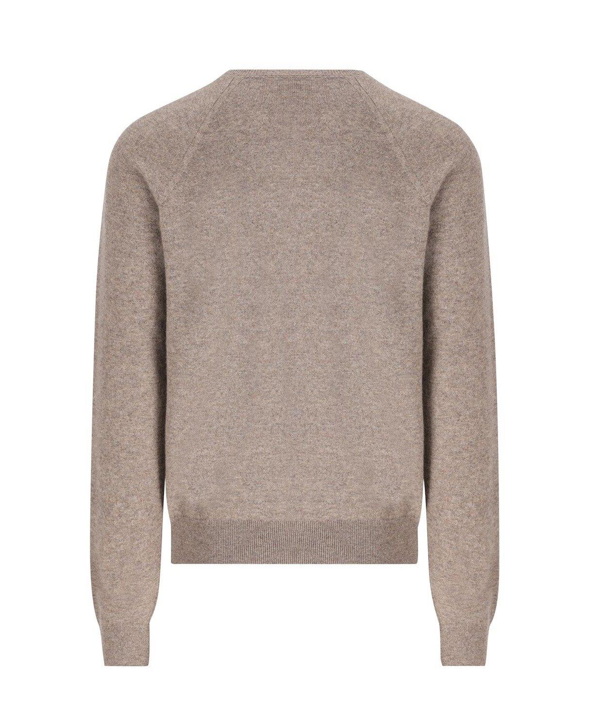 Shop Saint Laurent Cassandre Crewneck Jumper In Taupe