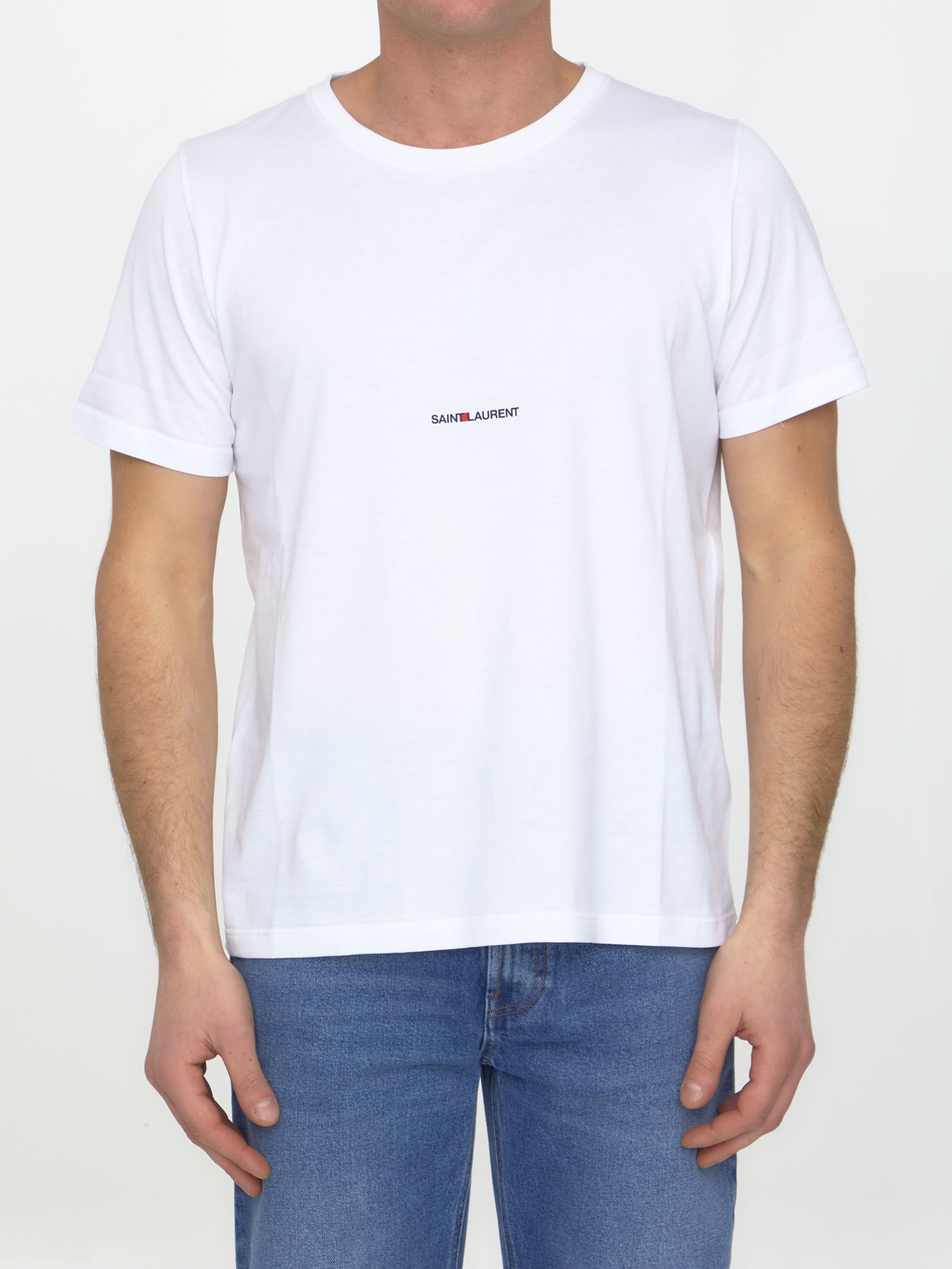 Shop Saint Laurent Cotton T-shirt With Logo In White