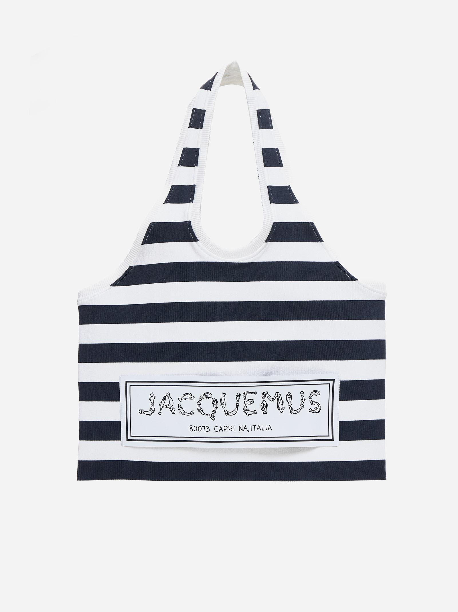 Shop Jacquemus Le Tote Marcel Striped Knit Bag In Blue