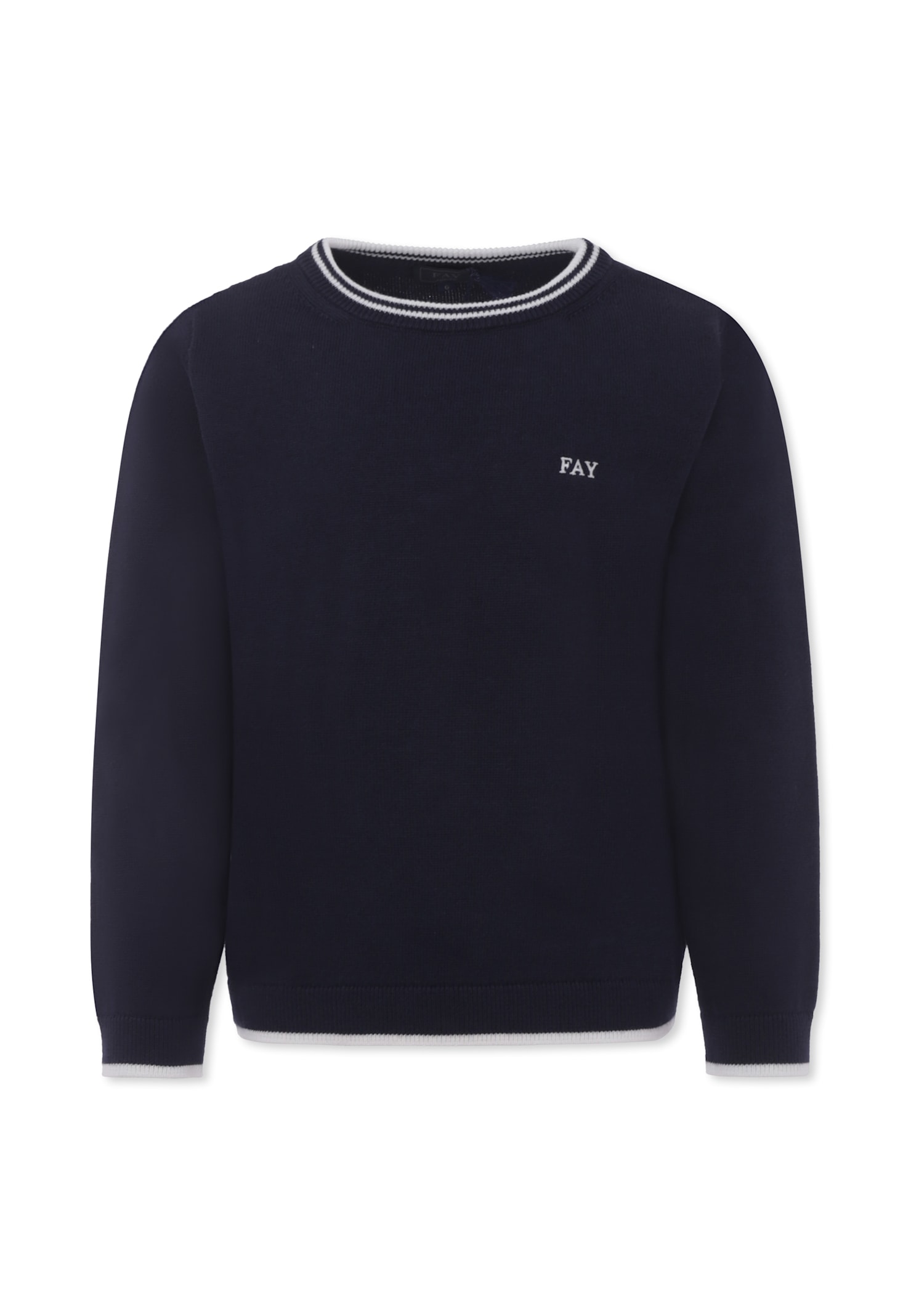 Fay Logo-embroidered Striped-edge Jumper In Blue