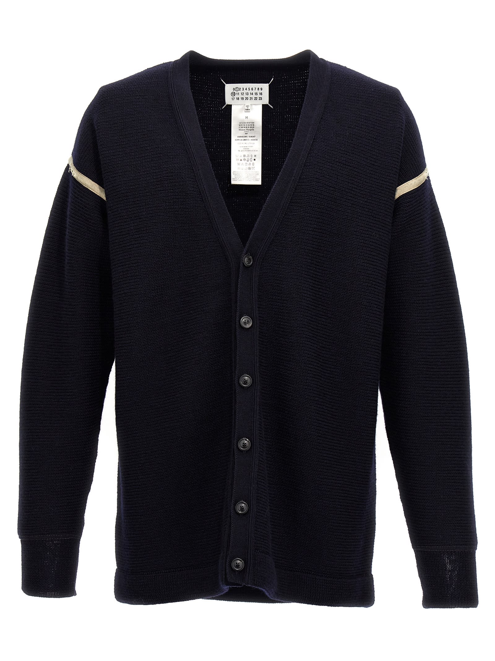 Shop Maison Margiela Cardigan With Used Effect Inserts In Blue