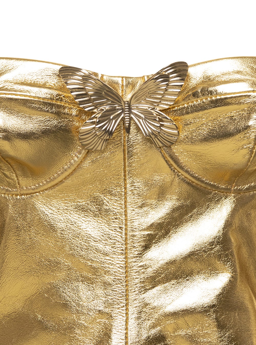 Shop Blumarine Gold Bustier Top With Butterfly Detail In Laminated Leather Woman In Metallic