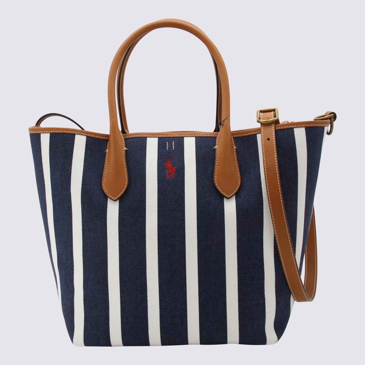 Polo Ralph Lauren Blue And White Cotton Tote Bag In Newport Navy/white