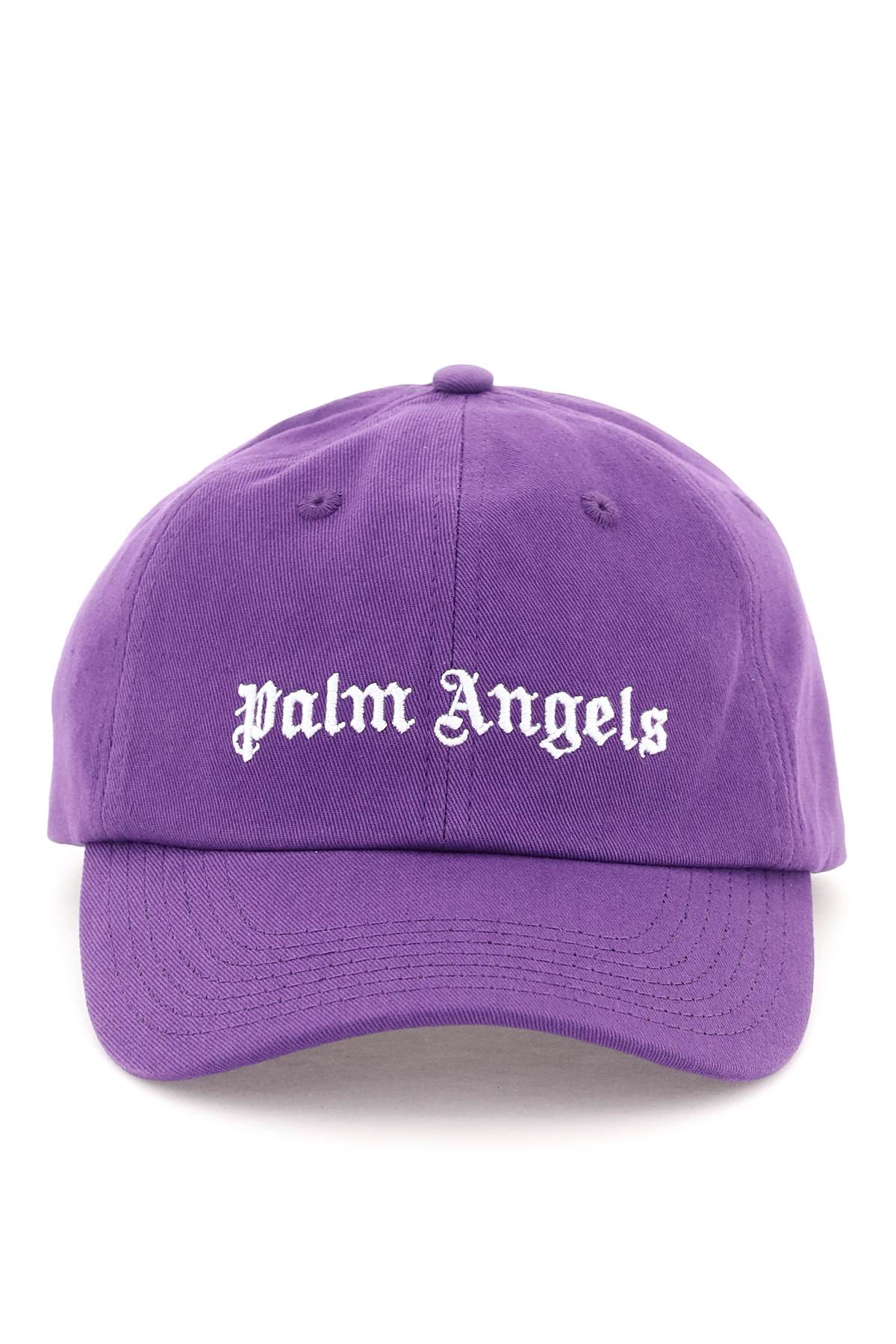 PALM ANGELS PURPLE BASEBALL HAT WITH WHITE FRONT AND BACK LOGO