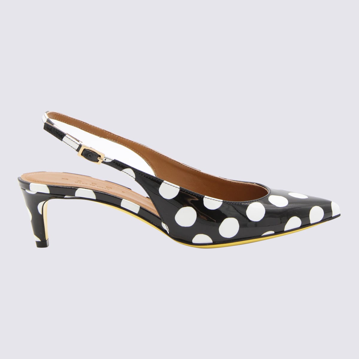 Black And White Leather Polka Dots Slingback Pumps