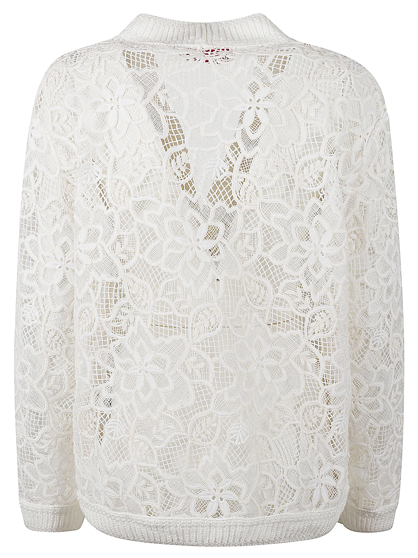 Ermanno Scervino Long-sleeved Cotton Knit Cardigan With Rose Pattern In White