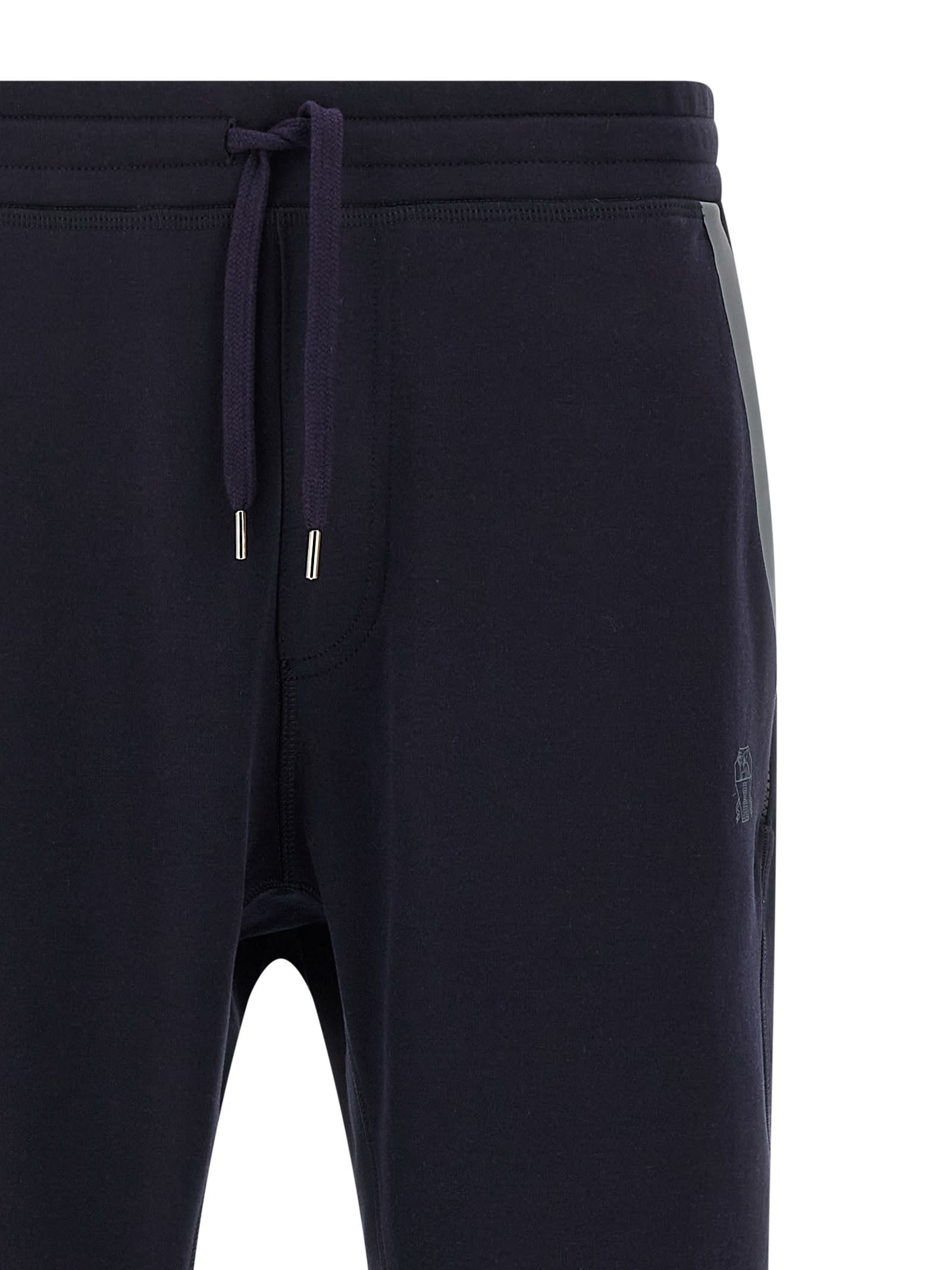 Brunello Cucinelli Cotton Blend Joggers With Ribbed Cuffs In Blue