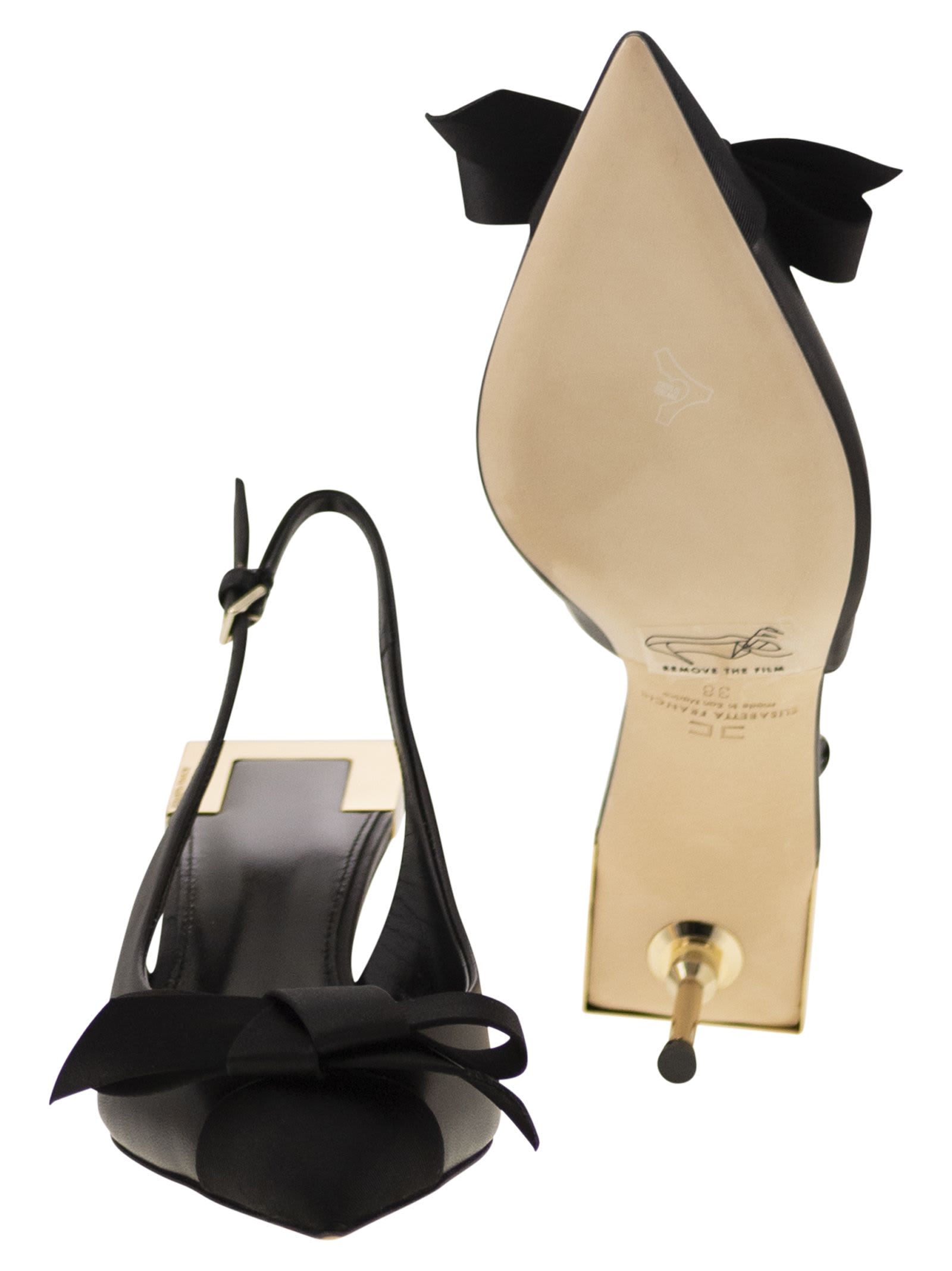 Elisabetta Franchi Women's Nappa Leather Slingback With Satin Bow Sandal In Black