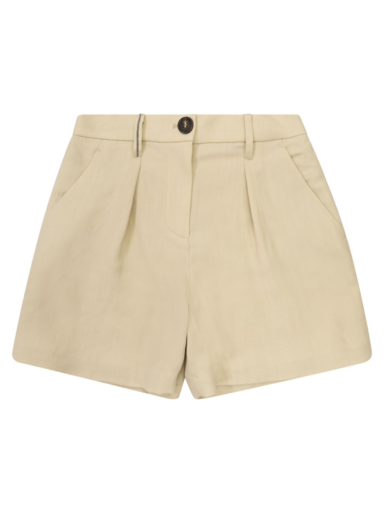 Brunello Cucinelli Kids' Viscose And Linen Shorts With Necklace In Butter