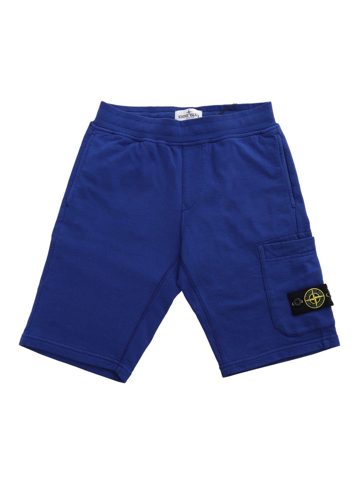 Shop Stone Island Junior Compass-badge Elasticated Waistband Shorts In Blue