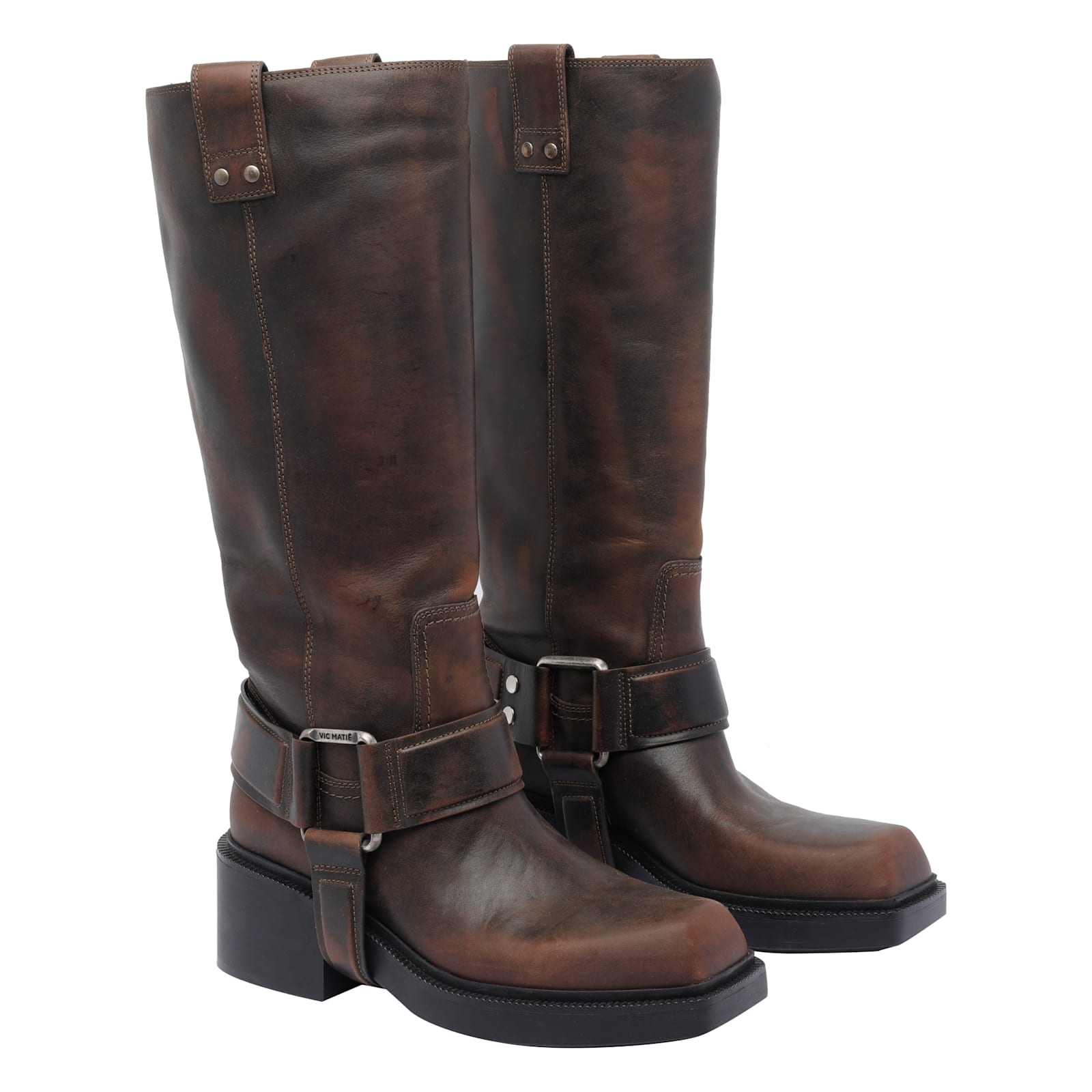 Vic Matie Saddle Calf-length Boots In Brown