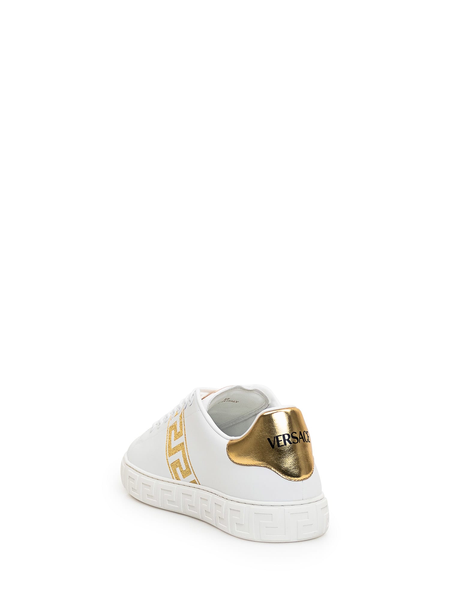 Shop Versace Greca Sneaker In Bianco-oro