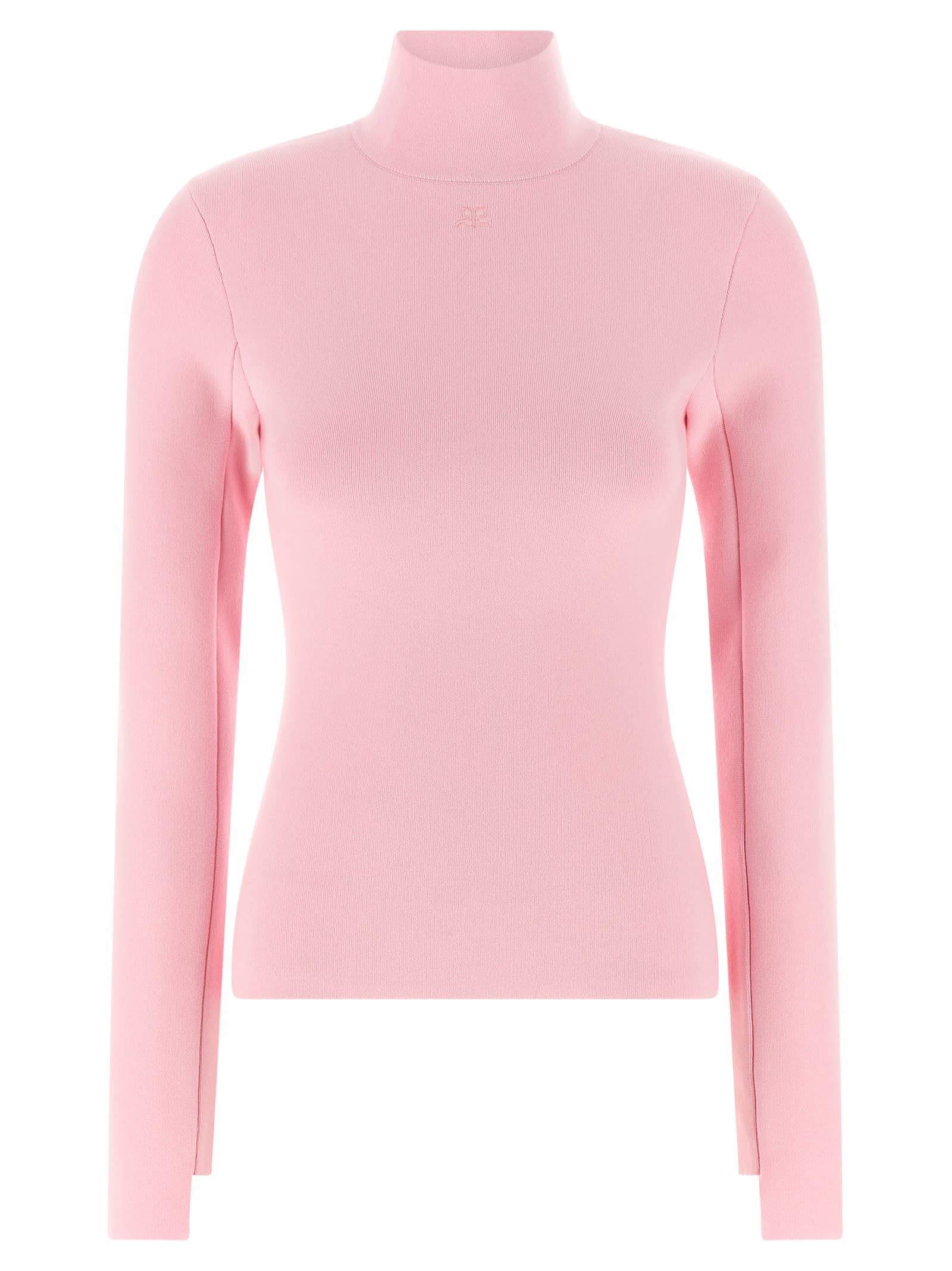 Courrèges Fitted Long Sleeve Mock Neck Sweater In Pink