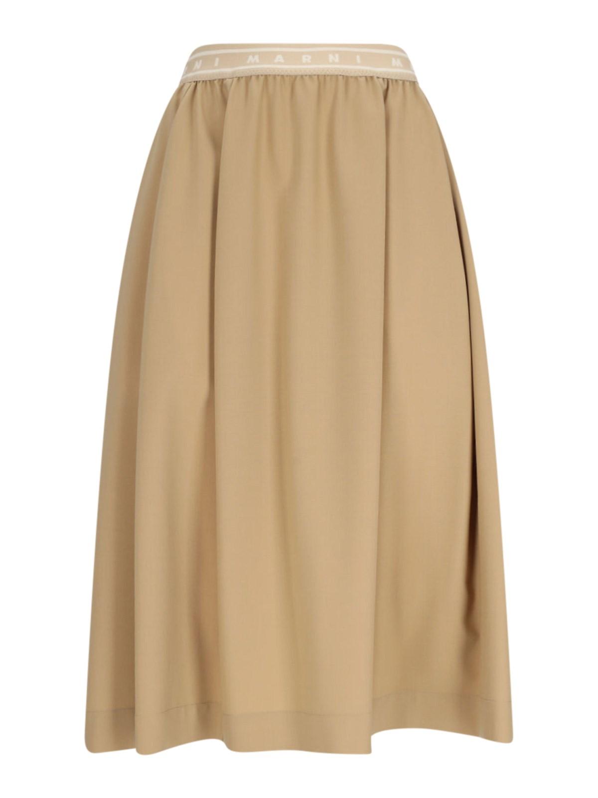 Marni Midi Pleated Skirt Knee Length In Winter Wheat