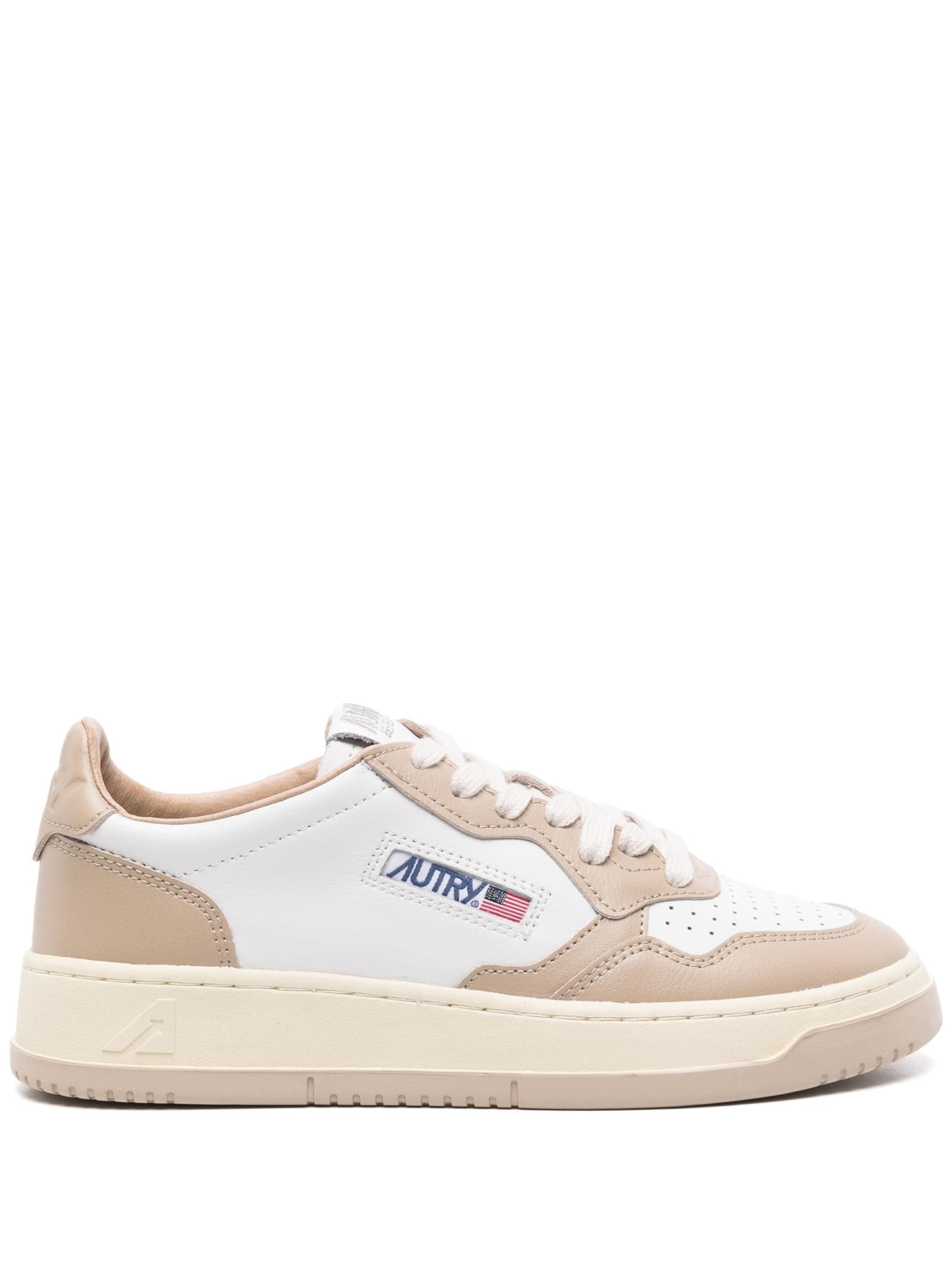 Shop Autry White And Pepper Leather Medalist Low Sneakers In Brown