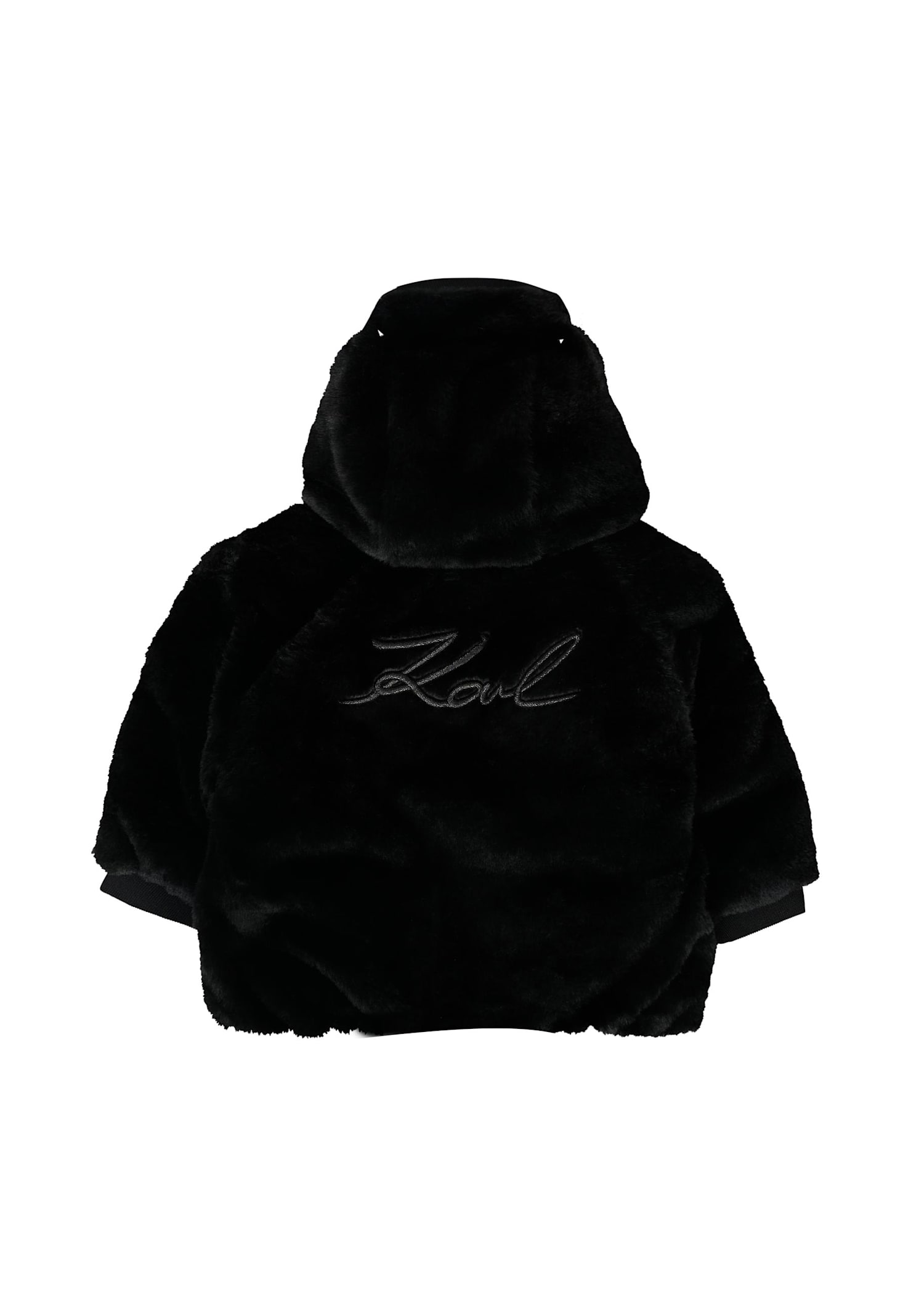 Karl Lagerfeld Reversible Pink Down Jacket For Baby Girl With Logo In Black