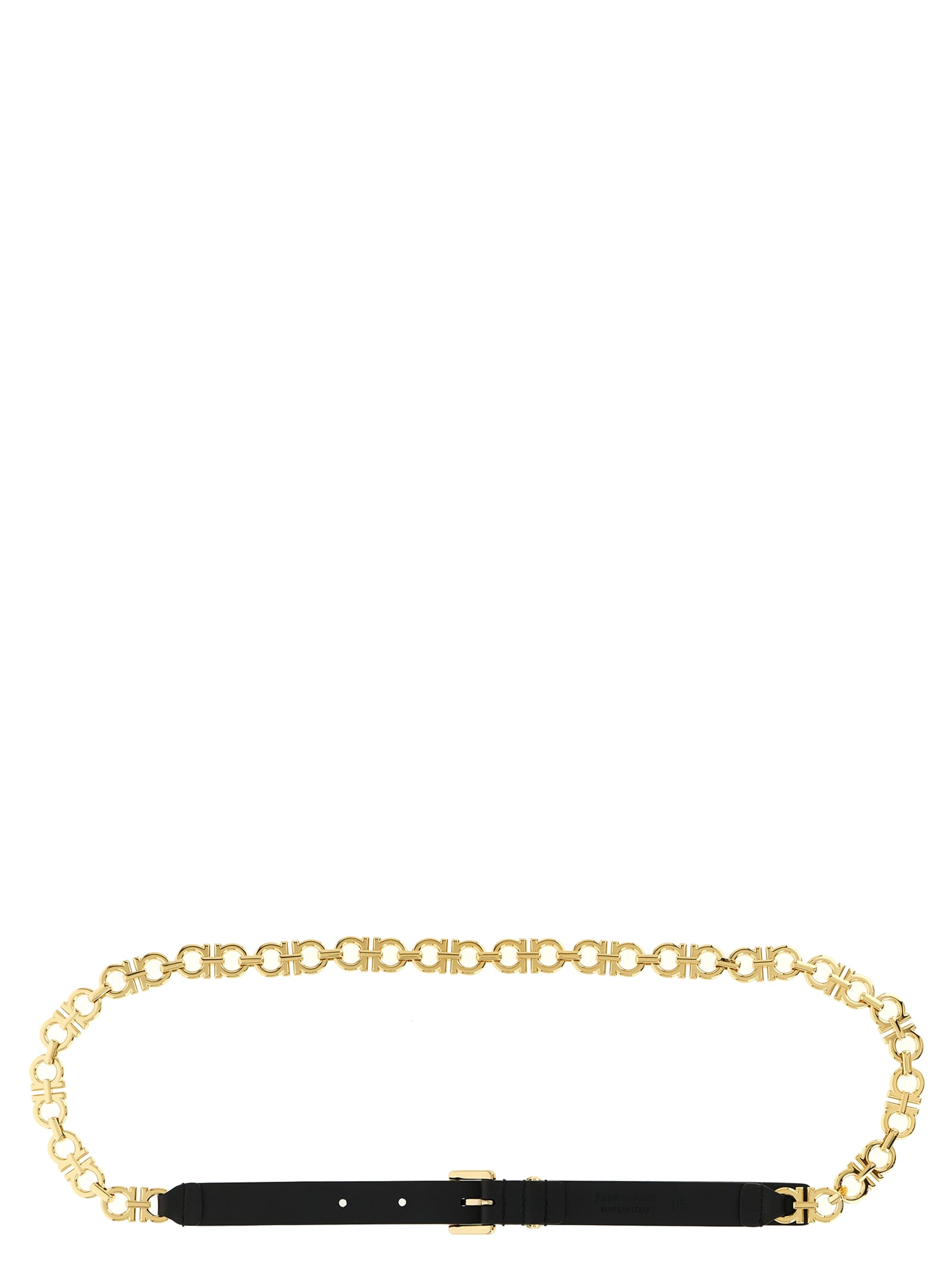 Ferragamo Gancini-chain Square-buckle Belt In Gold