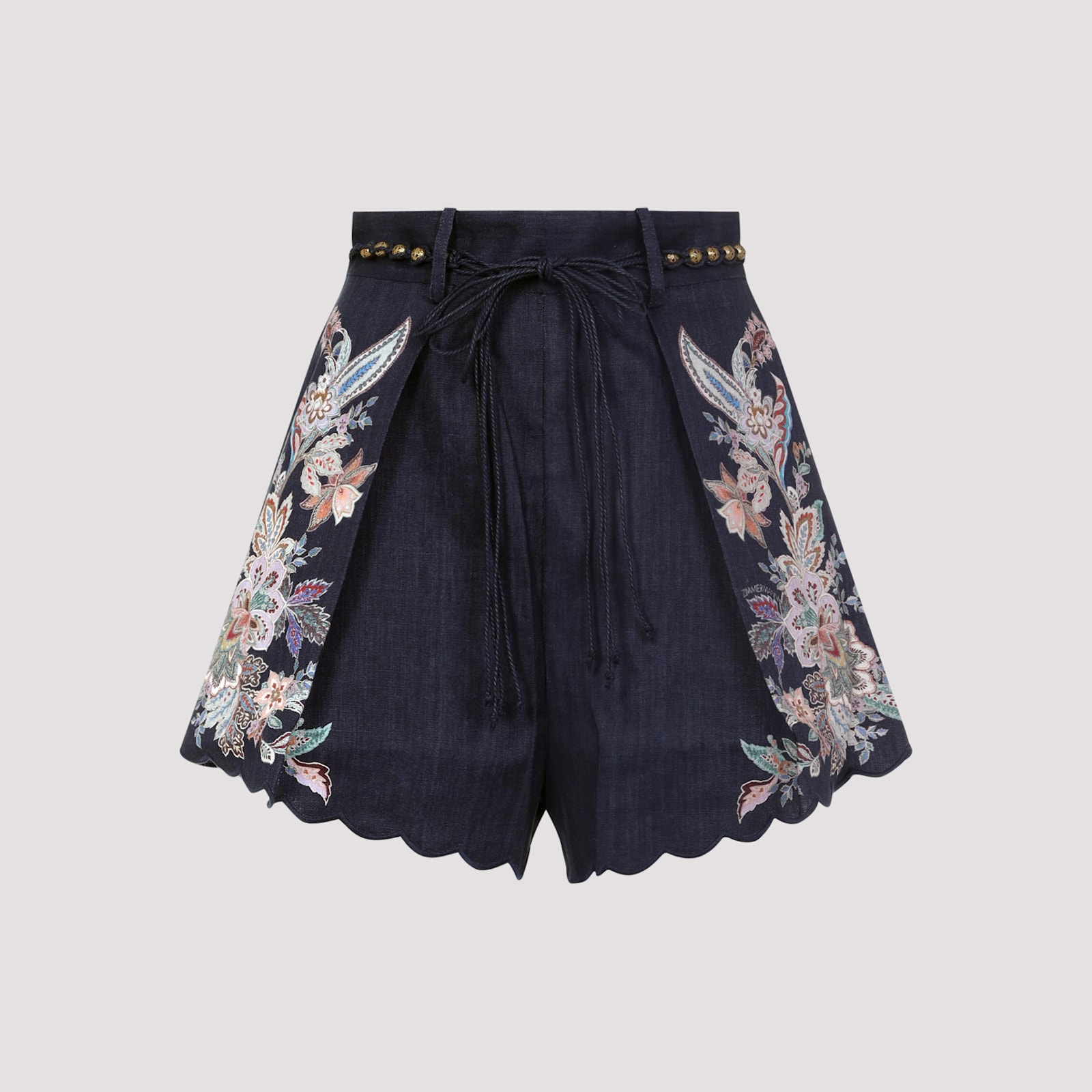 Zimmermann Rhiannon Tuck Printed Linen Shorts In Blue