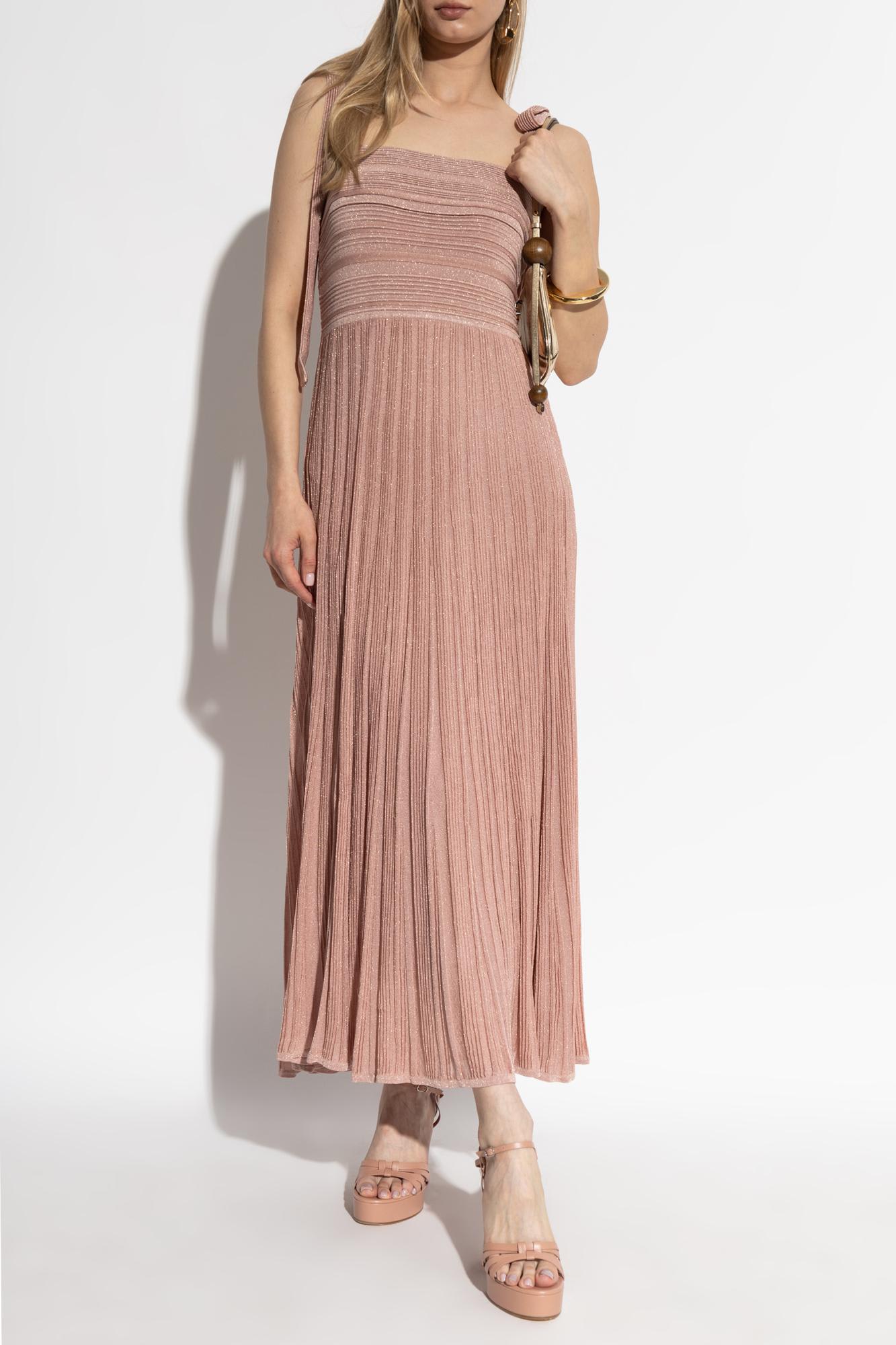 Zimmermann Lucky Tie Shoulder Metallic Rib Maxi Dress In Pink