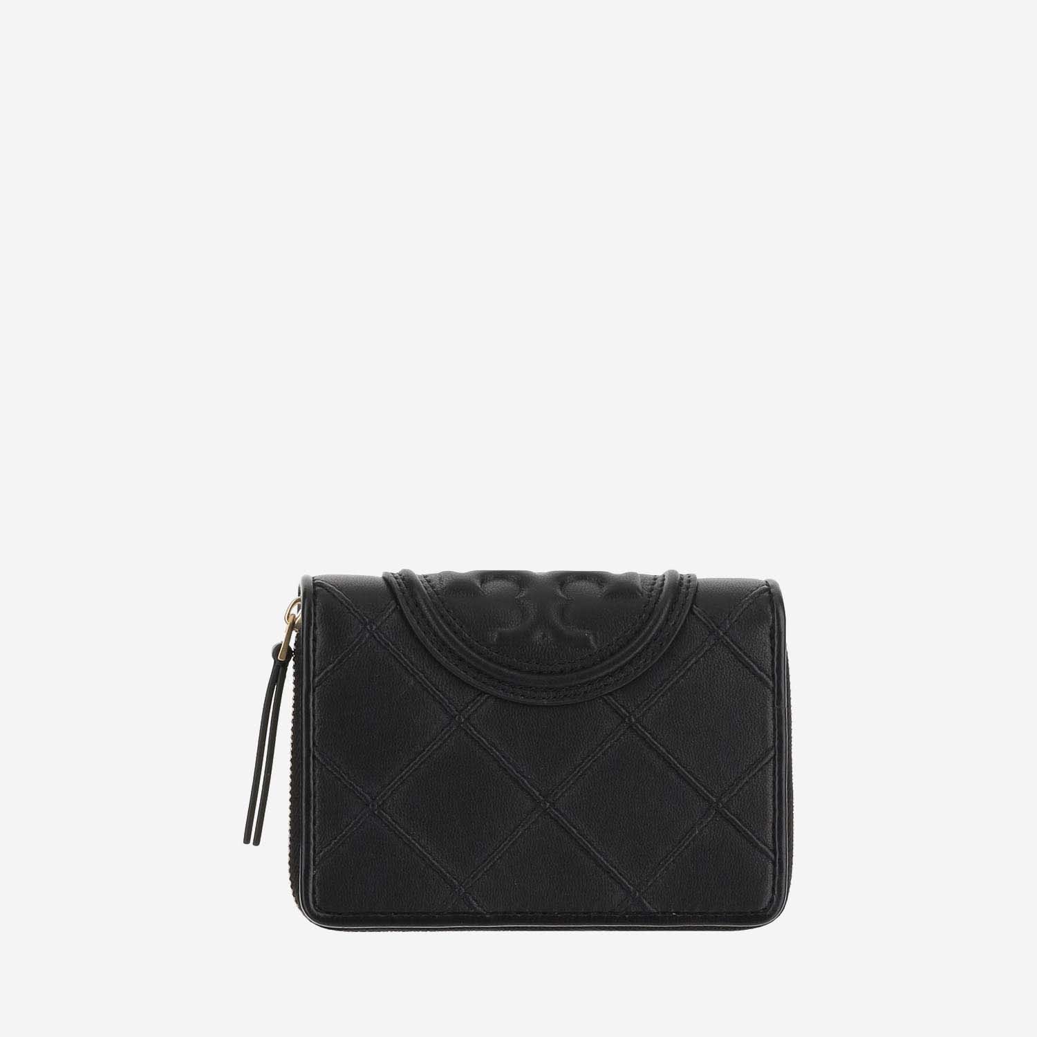 Shop Tory Burch Fleming Double Leather Wallet In Black