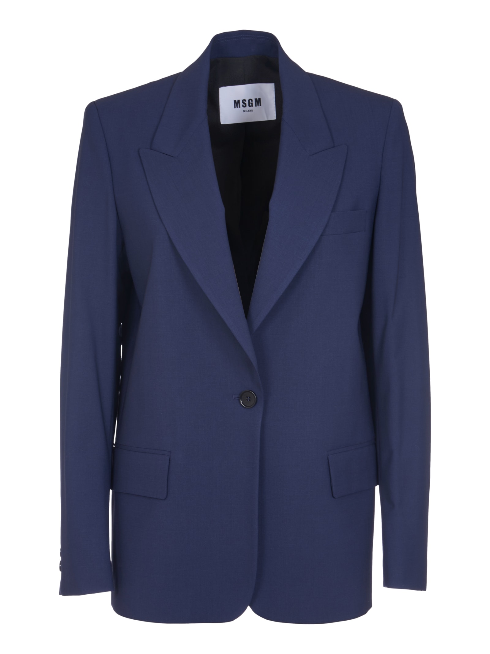 Shop Msgm Logo Patched Plain Blazer In Blue Navy