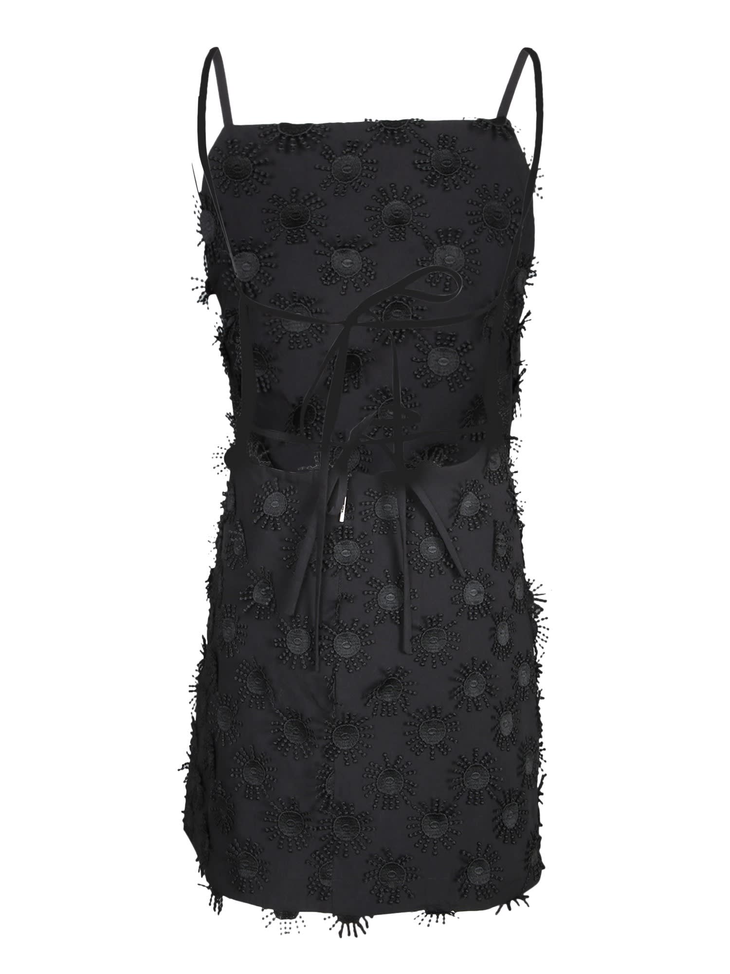 Msgm Short Black Dress With Pearl In Black