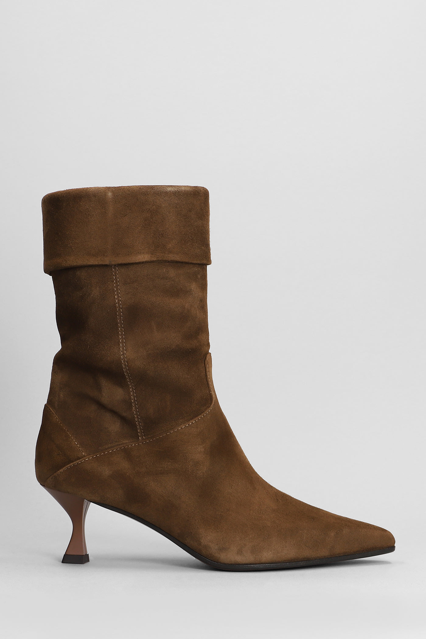High Heels Ankle Boots In Brown Suede