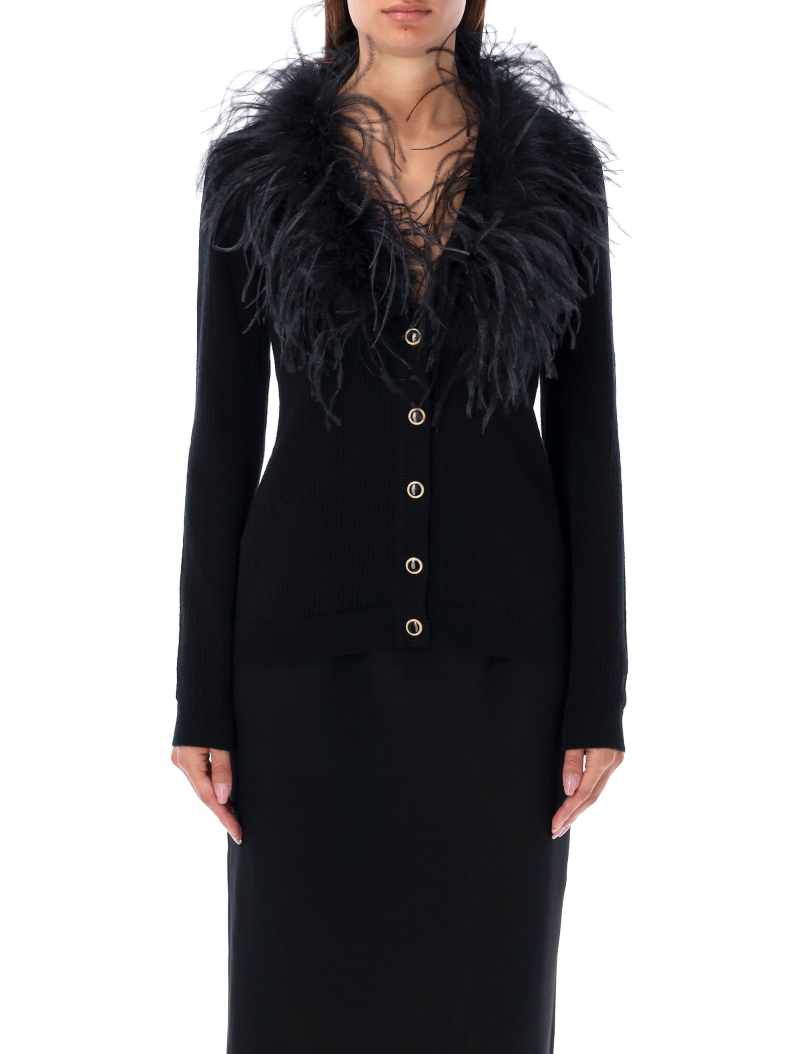 Shop Alessandra Rich Cardigan Feather In Black