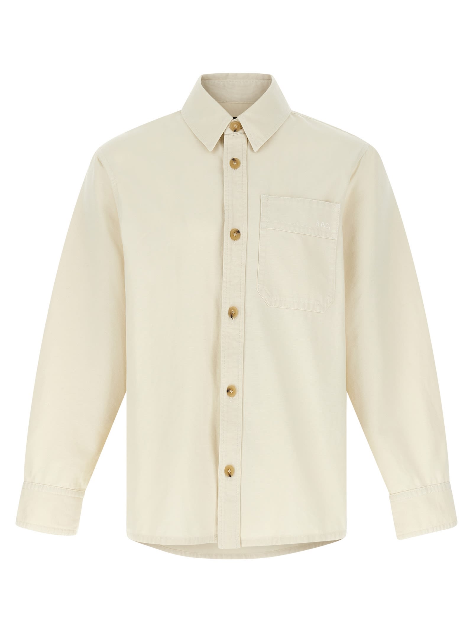 Apc Long-sleeve Cotton Shirt With Classic Collar In Beige