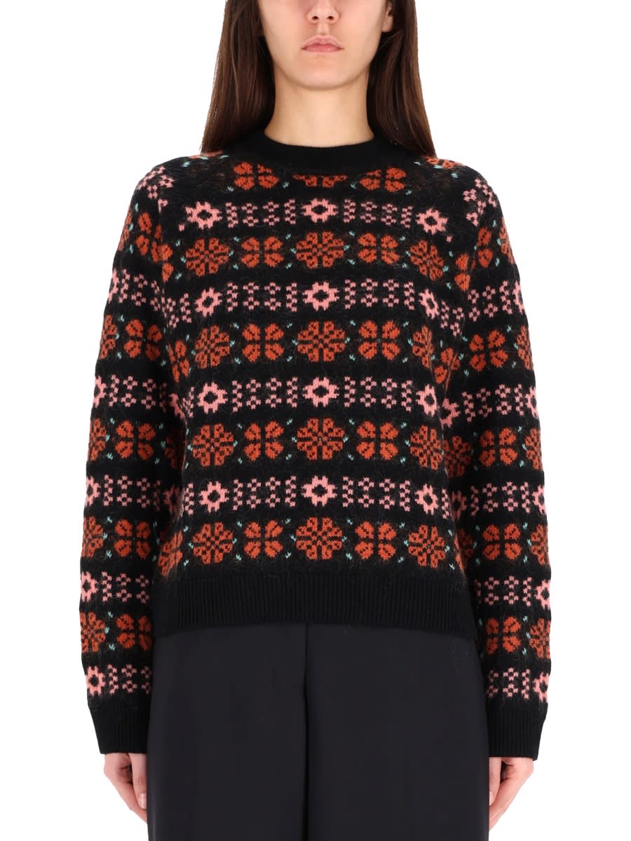 Paul Smith Floral Pattern Merino Wool Sweater In Black